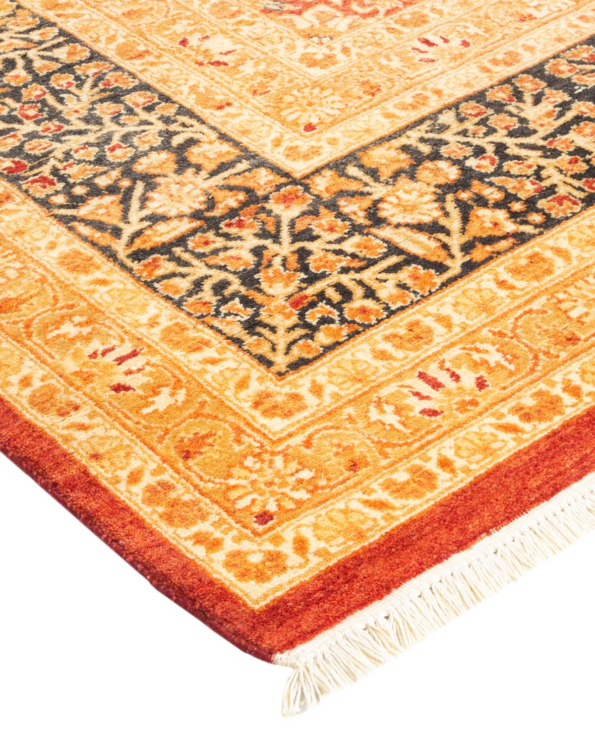 Laine Tapis traditionnel Mogul rouge unique fait à la main, unique en son genre en vente