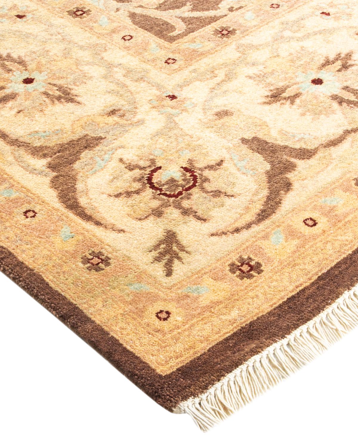 Wool One-Of-A-Kind Hand Made Contemporary Eclectic Brown Area Rug For Sale