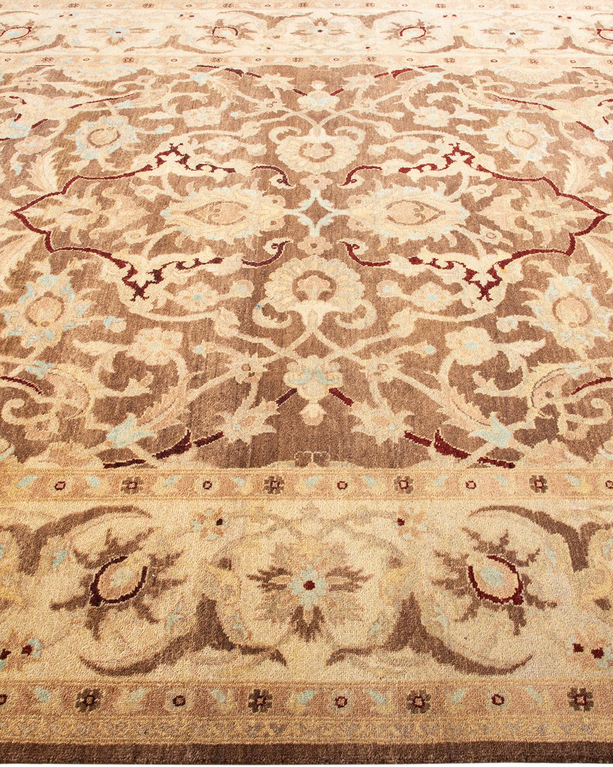 Hand-Knotted One-Of-A-Kind Hand Made Contemporary Eclectic Brown Area Rug For Sale