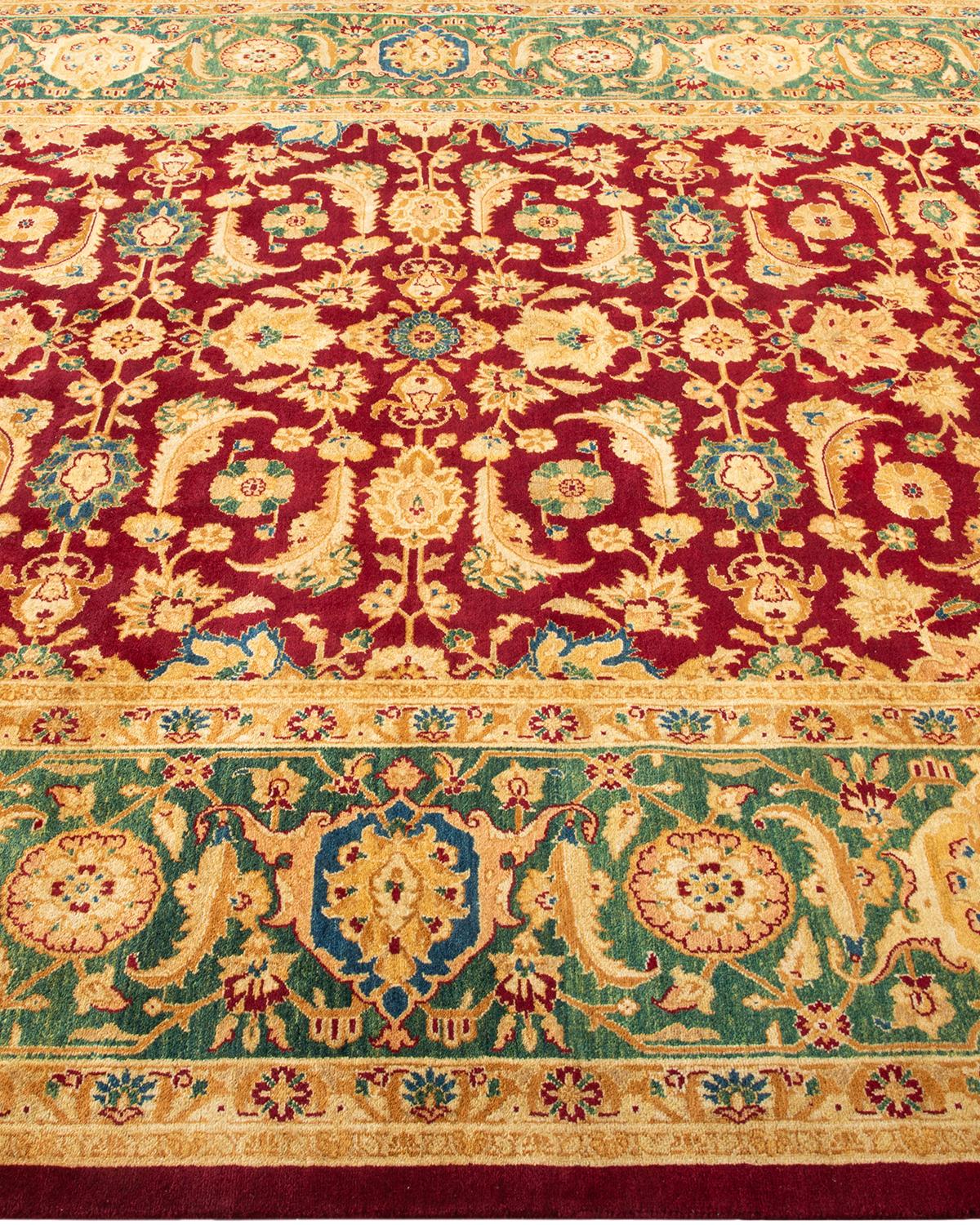 Hand-Knotted One-Of-A-Kind Hand Made Traditional Mogul Red Area Rug For Sale