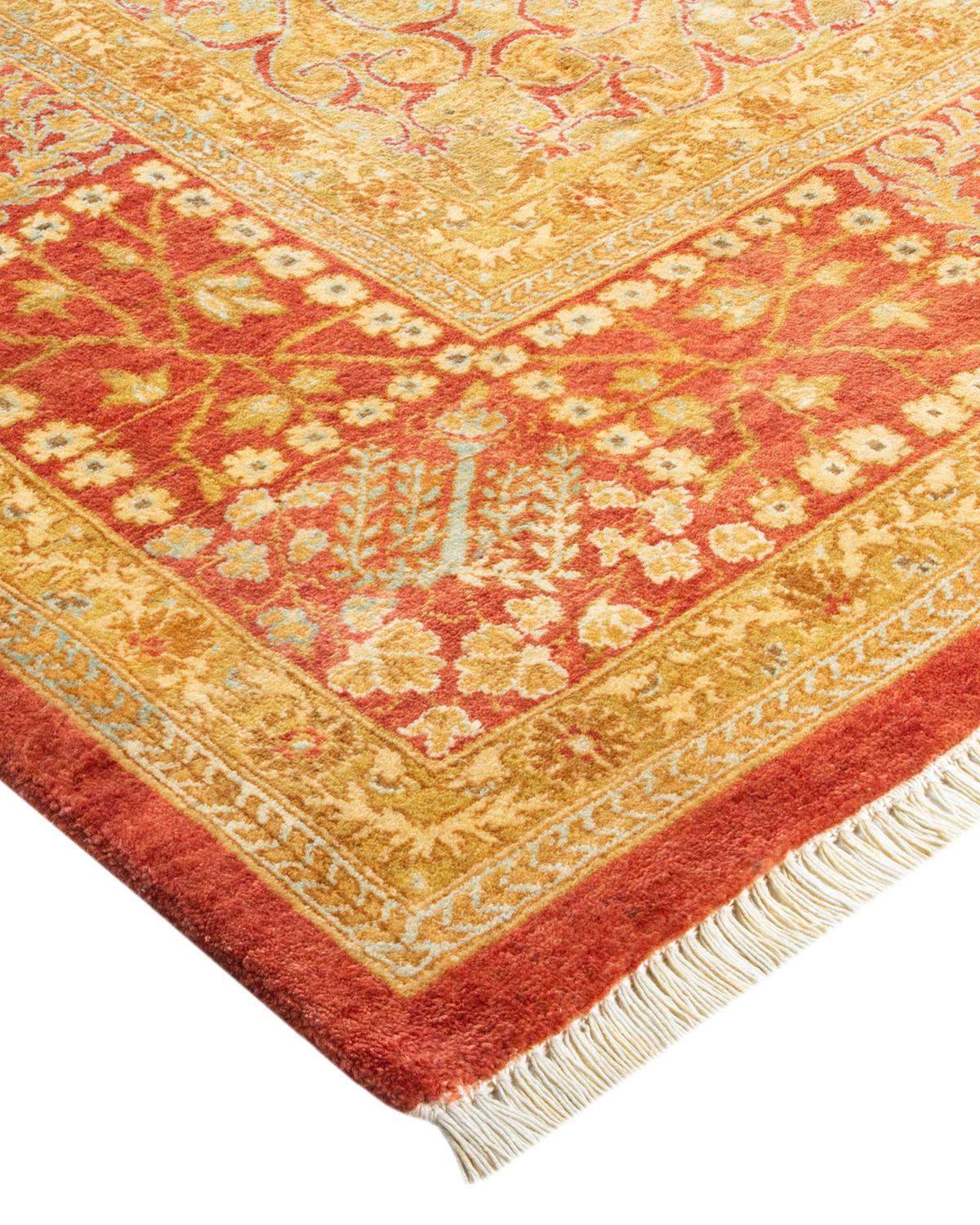 Contemporary One-of-a-kind Hand Made Traditional Mogul Orange Area Rug For Sale