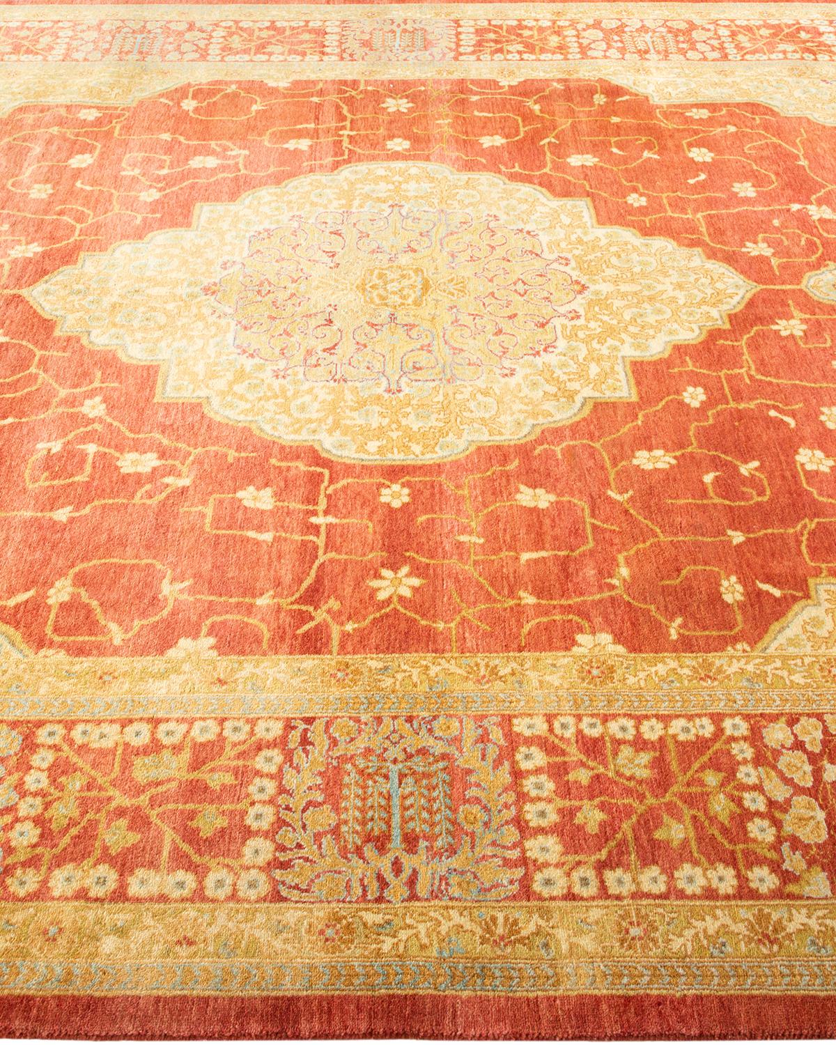 Hand-Knotted One-of-a-kind Hand Made Traditional Mogul Orange Area Rug For Sale