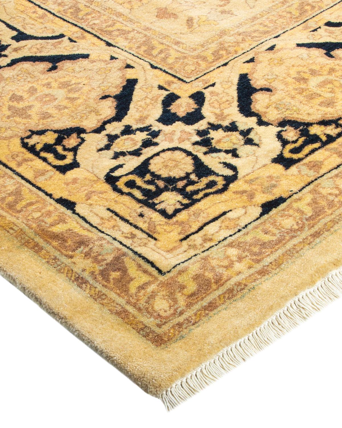 Contemporary One-of-a-kind Hand Made Traditional Mogul Ivory Area Rug For Sale