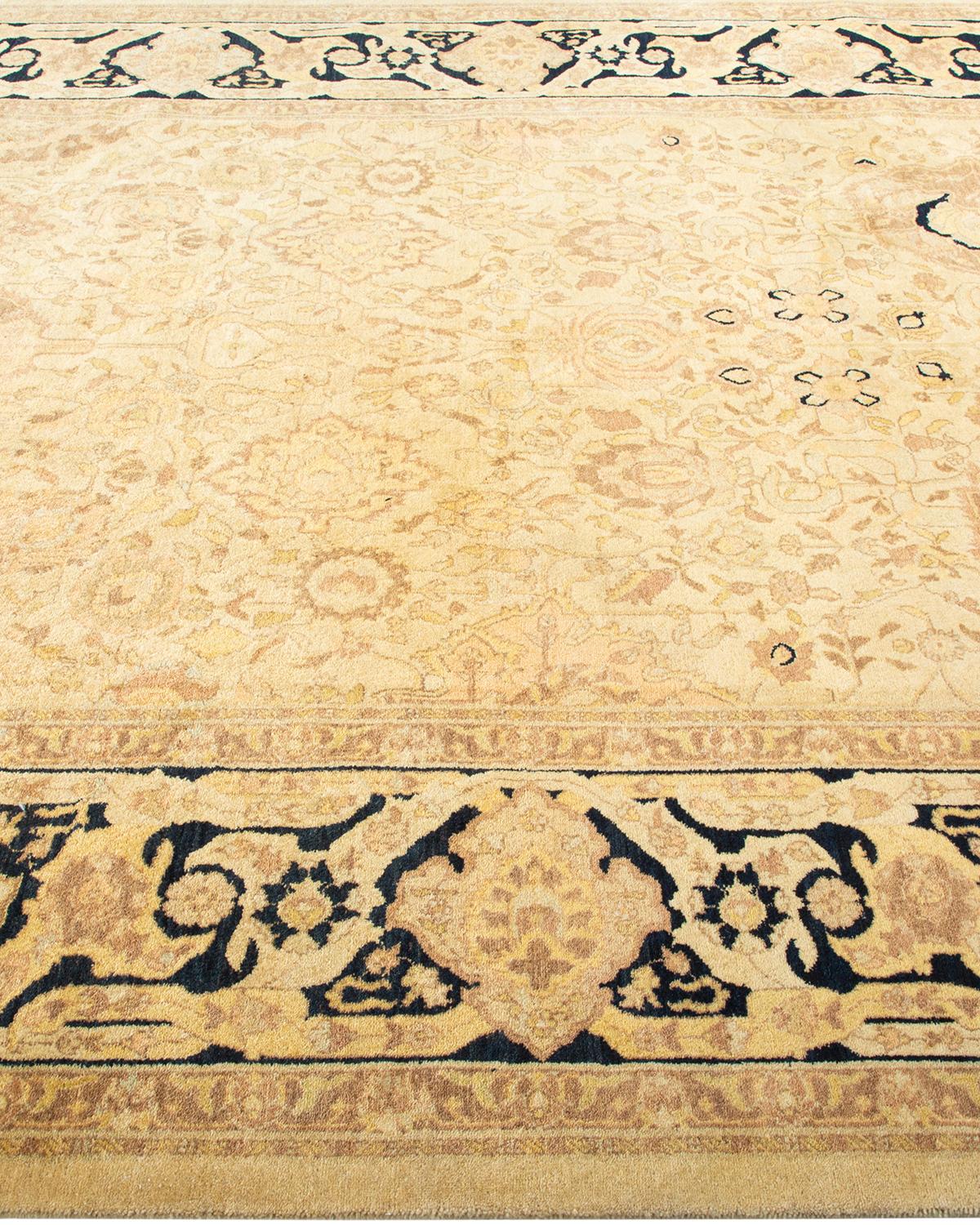 Hand-Knotted One-of-a-kind Hand Made Traditional Mogul Ivory Area Rug For Sale