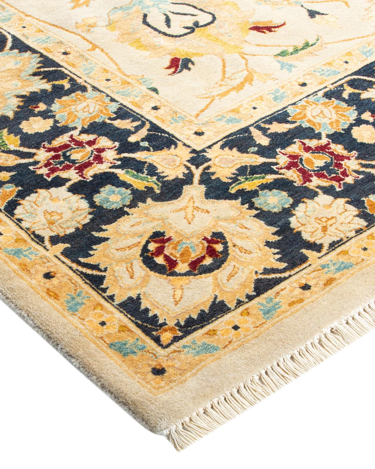 Contemporary One-of-a-kind Hand Made Traditional Mogul Ivory Area Rug For Sale