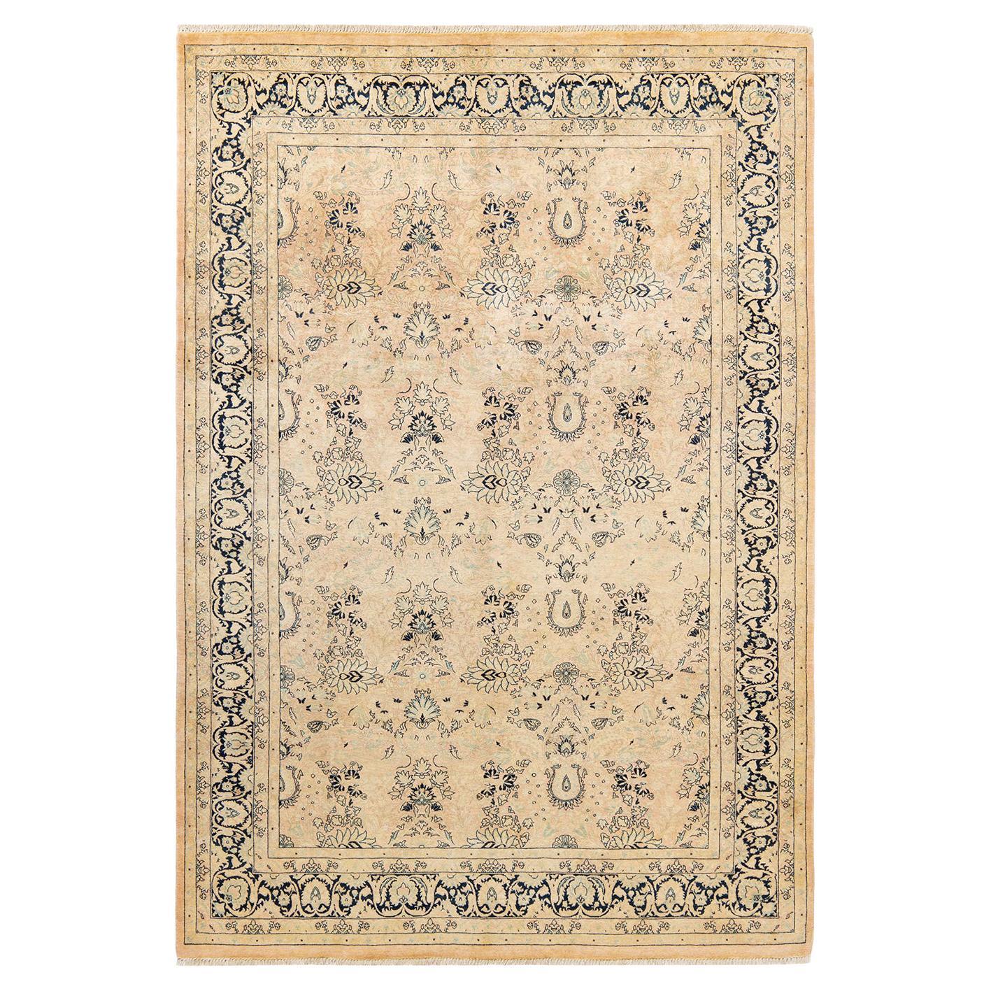 One-Of-A-Kind Hand Made Traditional Mogul Beige Area Rug