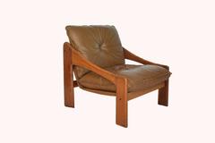 Danish Scandinavian Armchairs in Natural Leather and Wooden Frame