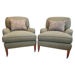 Susan Osbourne Pair of Gainsborough Armchairs in Green Linen, Howard Style