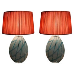 Pair of Modern Celadon Glass Table Lamps by Bella Figura, UK, Circa 2010