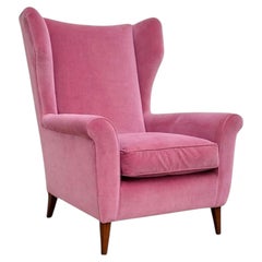 Mid-Century Wingback Armchair in Rose Velvet, English Taste