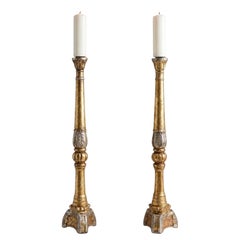 Pair of Italian Baroque Grand Tour Giltwood Pricket Torchères, Circa 1870