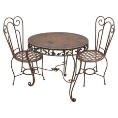 Three-Piece Continental Wrought Iron Garden Dining Set in the Art Nouveau Taste