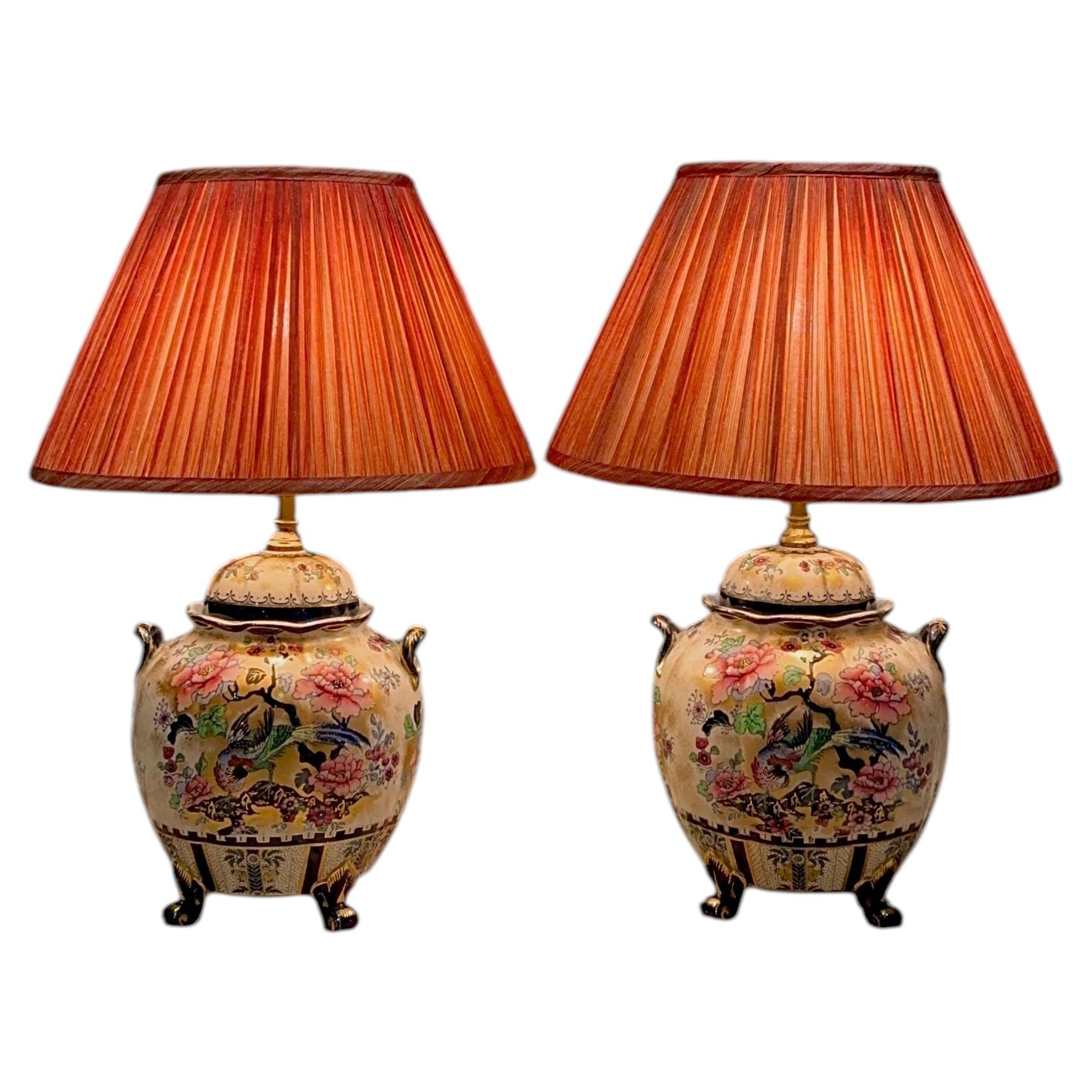Frederick Cooper Pair of Hand-Painted Chinese Ginger Jar Lamps, 1960s ...