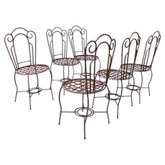 Six-Piece Continental Wrought Iron Garden Chair Set in the Art Nouveau Taste
