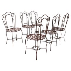 Six-Piece Continental Wrought Iron Garden Chair Set in the Art Nouveau Taste