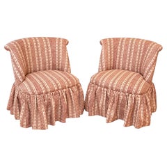 Pair of Napoleon III Style Slipper Chairs, Upholstered in Jasper Dutch Stripe