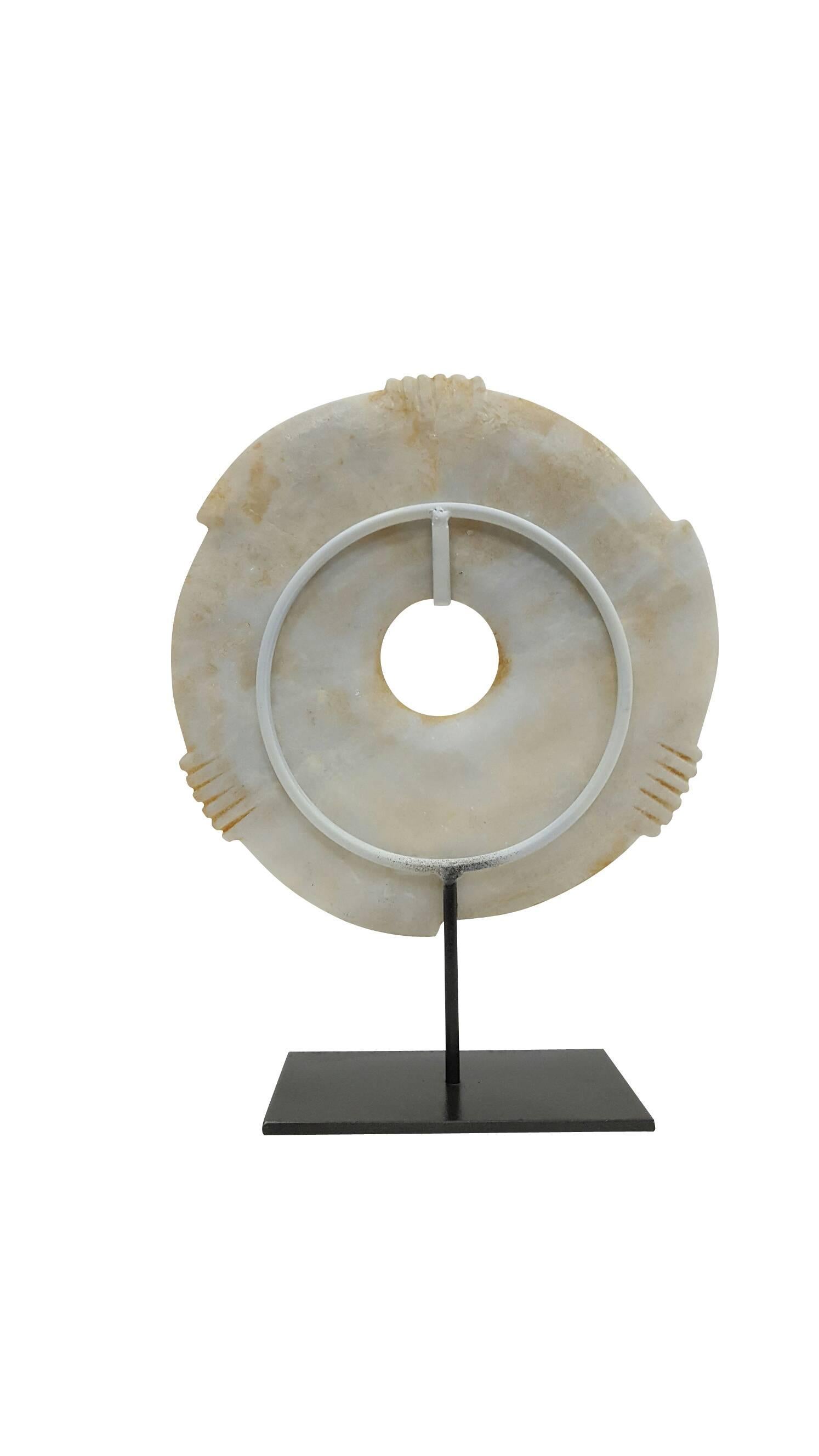 Mid-Century Modern Marble Textured Disk on Stand