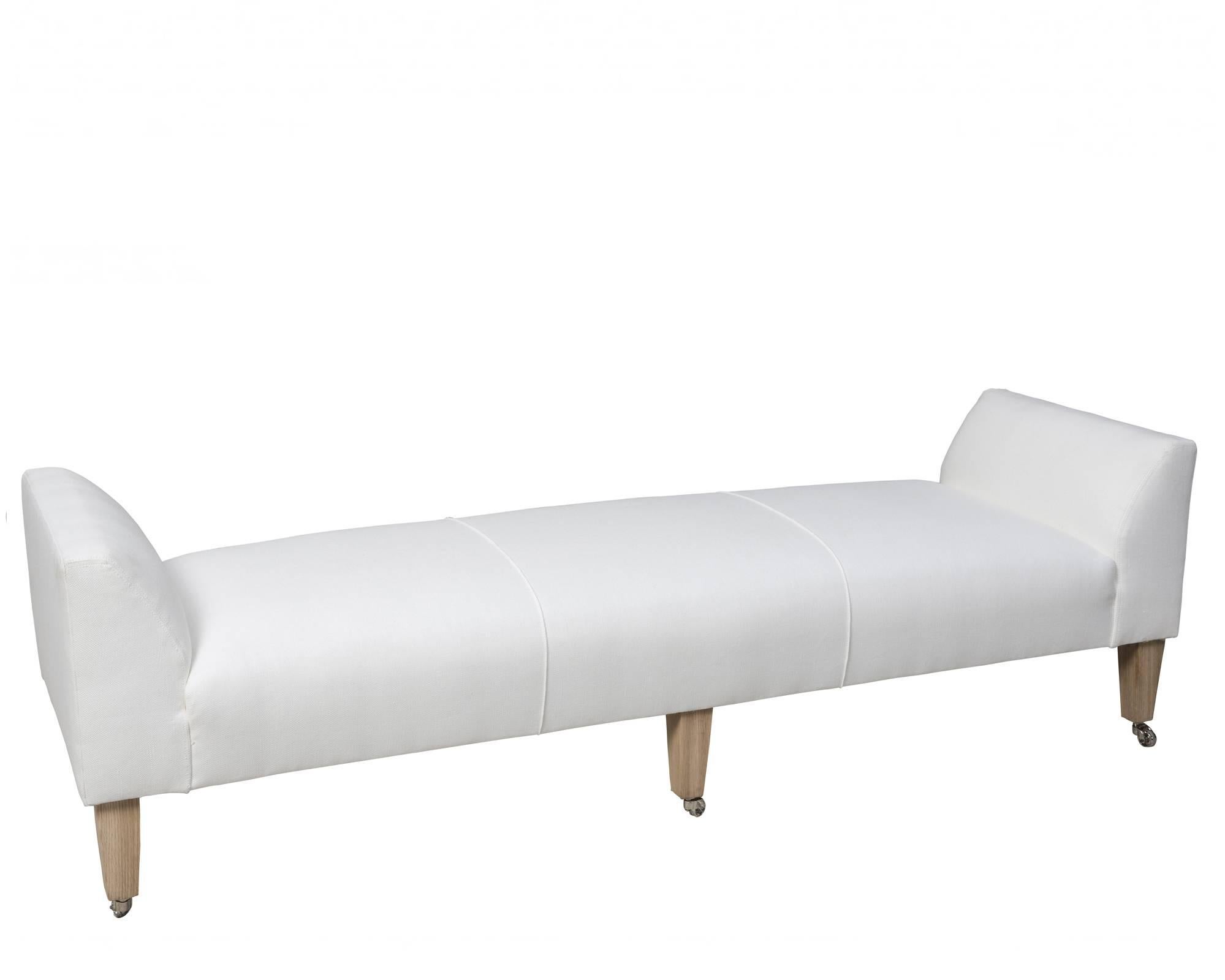 Beautiful upholstered bench
designed by Michael Dawkins.
Various fabrics and custom sizes are available.
100% made in the U.S.
Price is for C.O.M. or basic linen.