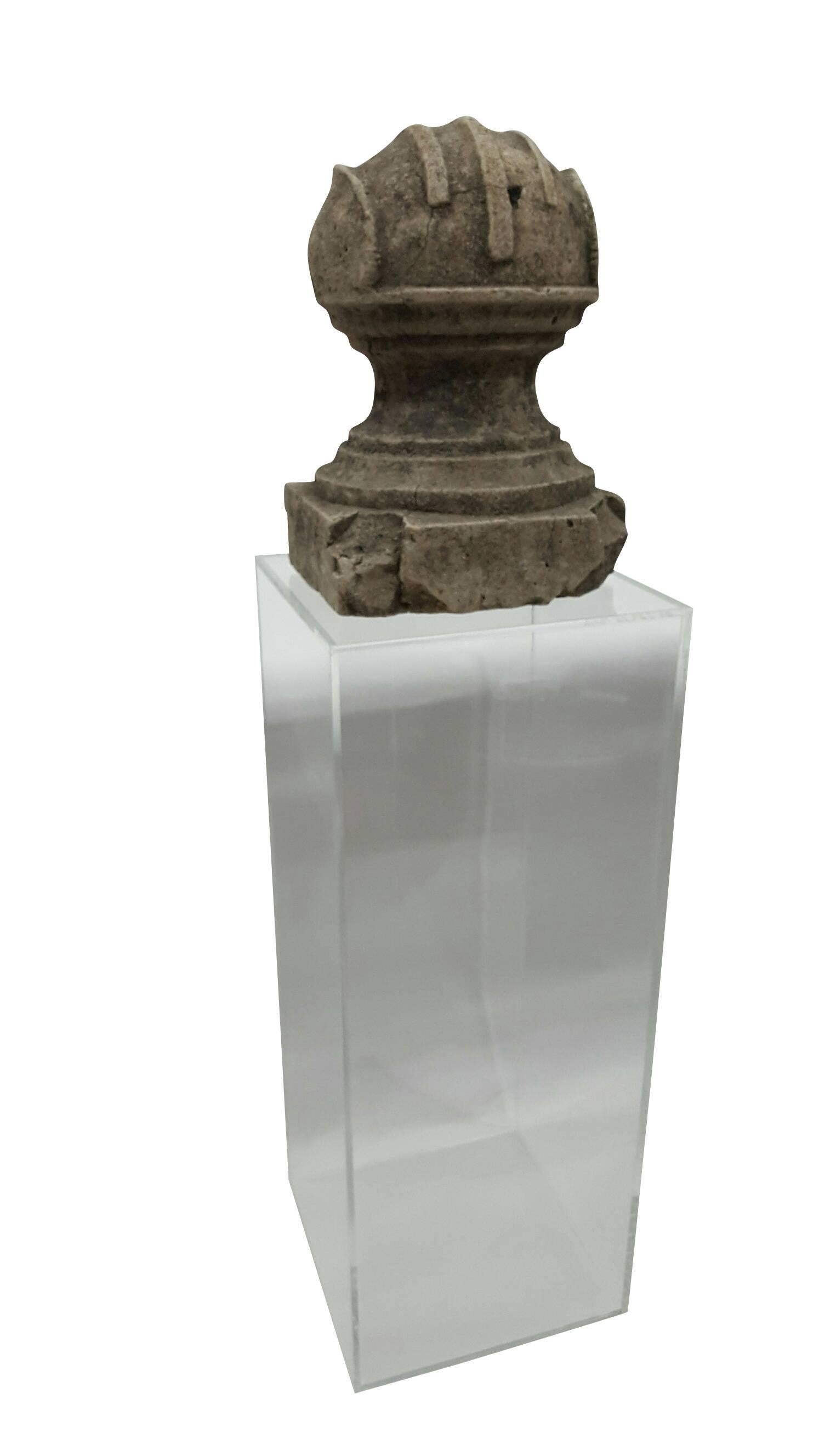 French 19th Century Column Fragment Ball Stone Sculpture For Sale