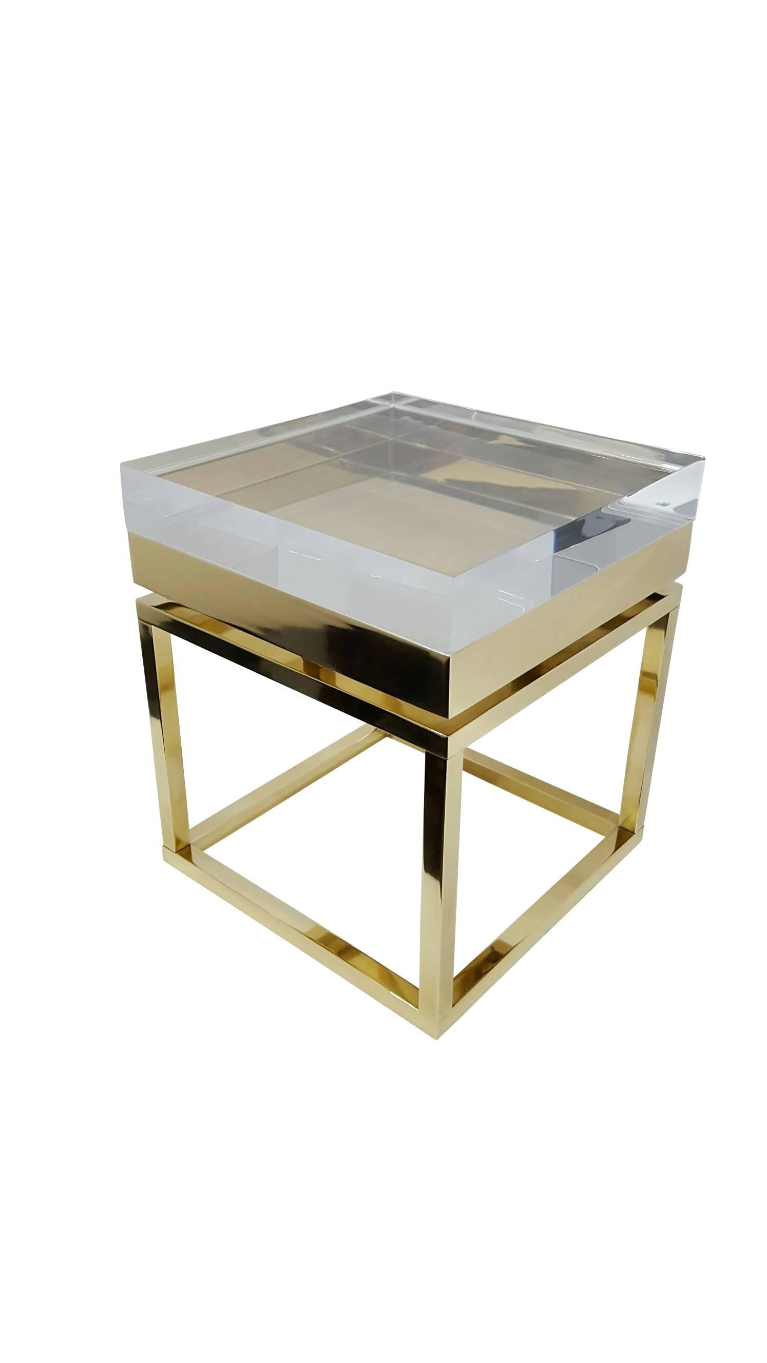 Modern Mies Side Table, Small in Brass by Michael Dawkins For Sale