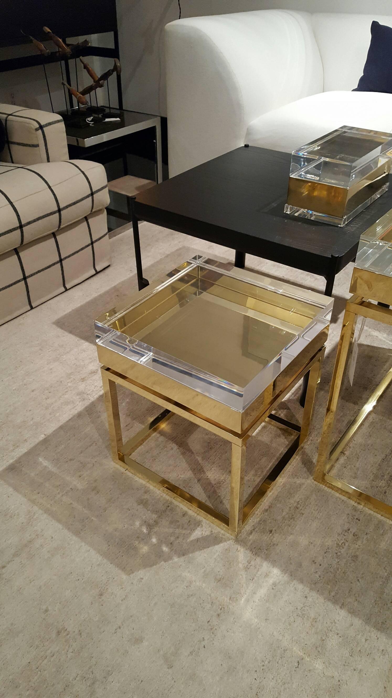 Italian Mies Side Table, Small in Brass by Michael Dawkins For Sale