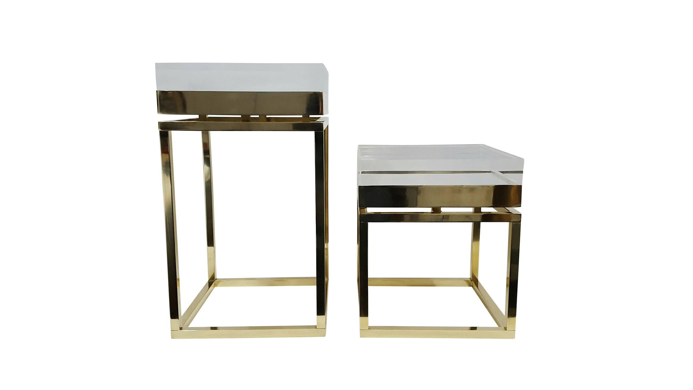Hand-Crafted Mies Side Table, Small in Brass by Michael Dawkins For Sale