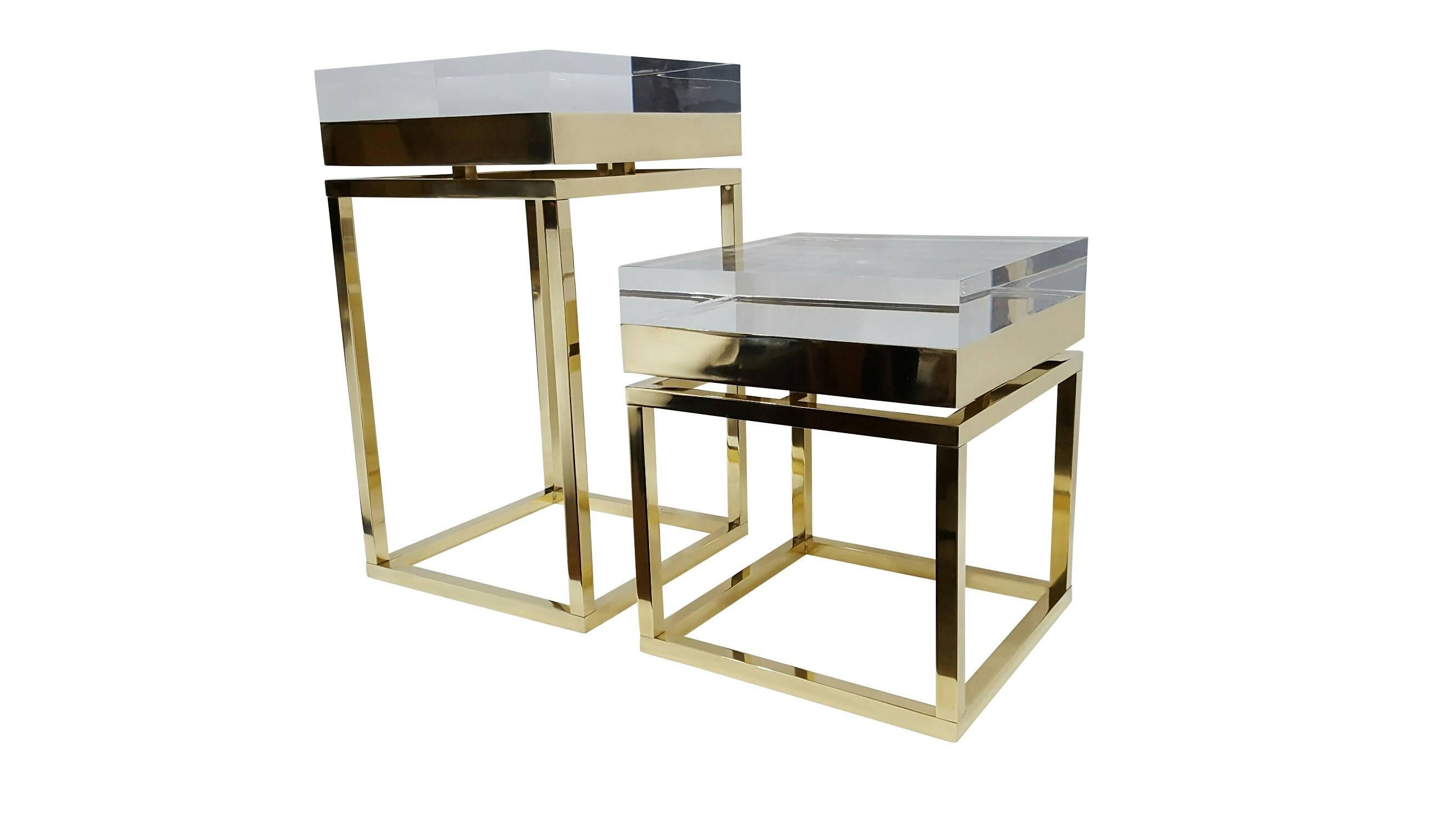 Mies Side Table, Small in Brass by Michael Dawkins In Excellent Condition For Sale In New York, NY