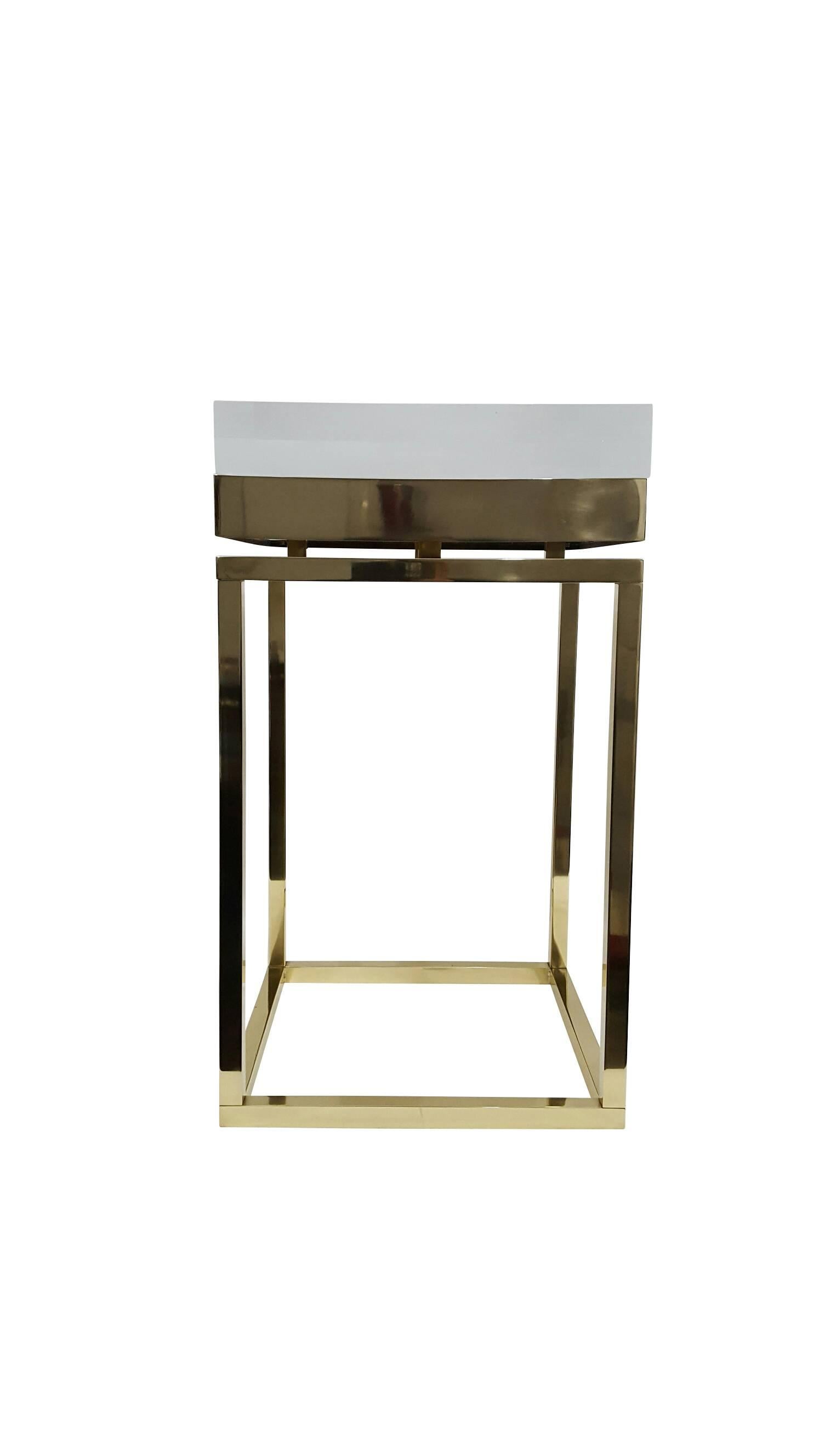 Contemporary Mies Side Table, Small in Brass by Michael Dawkins For Sale