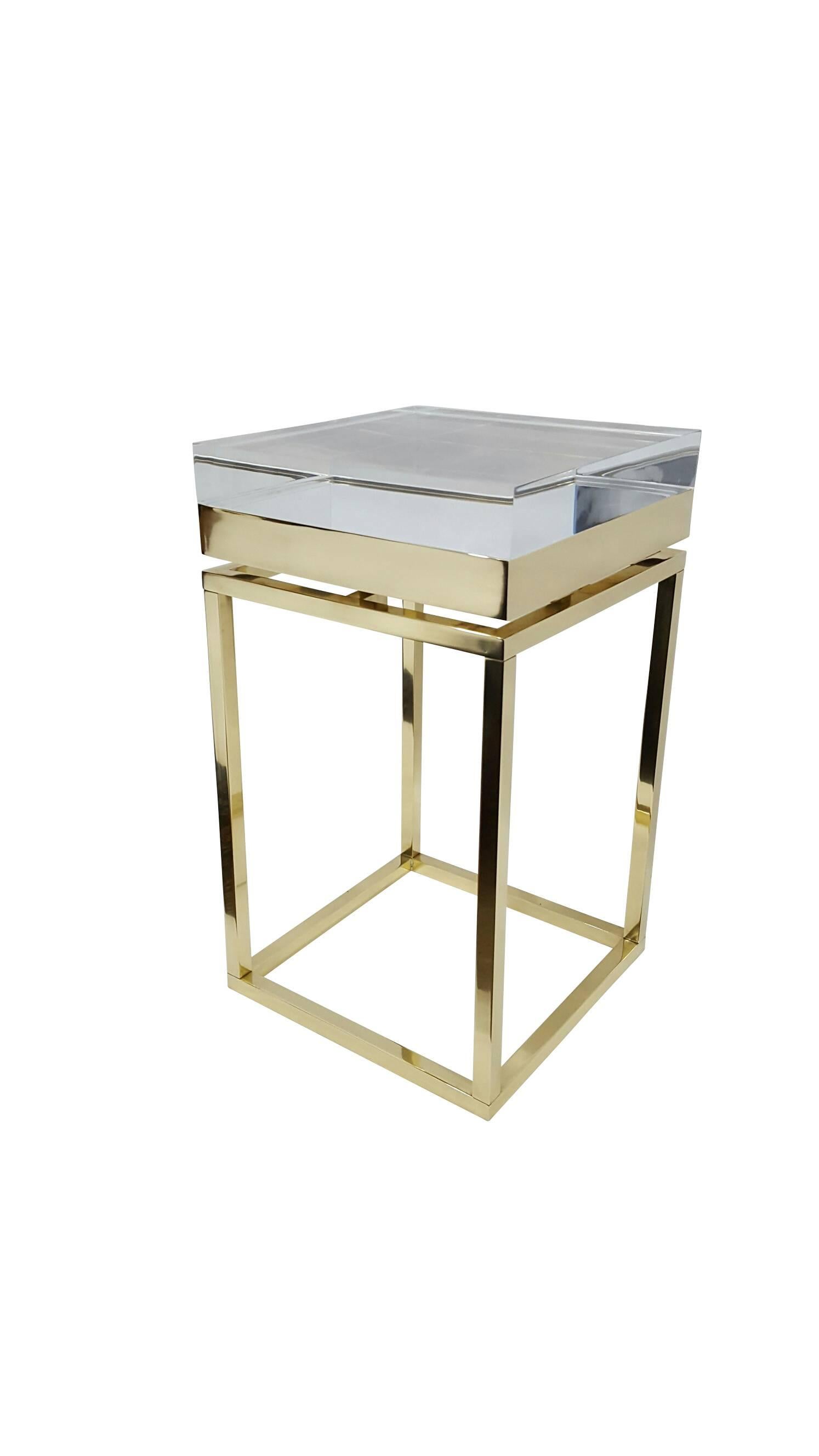 Mies Side Table, Small in Brass by Michael Dawkins For Sale 1