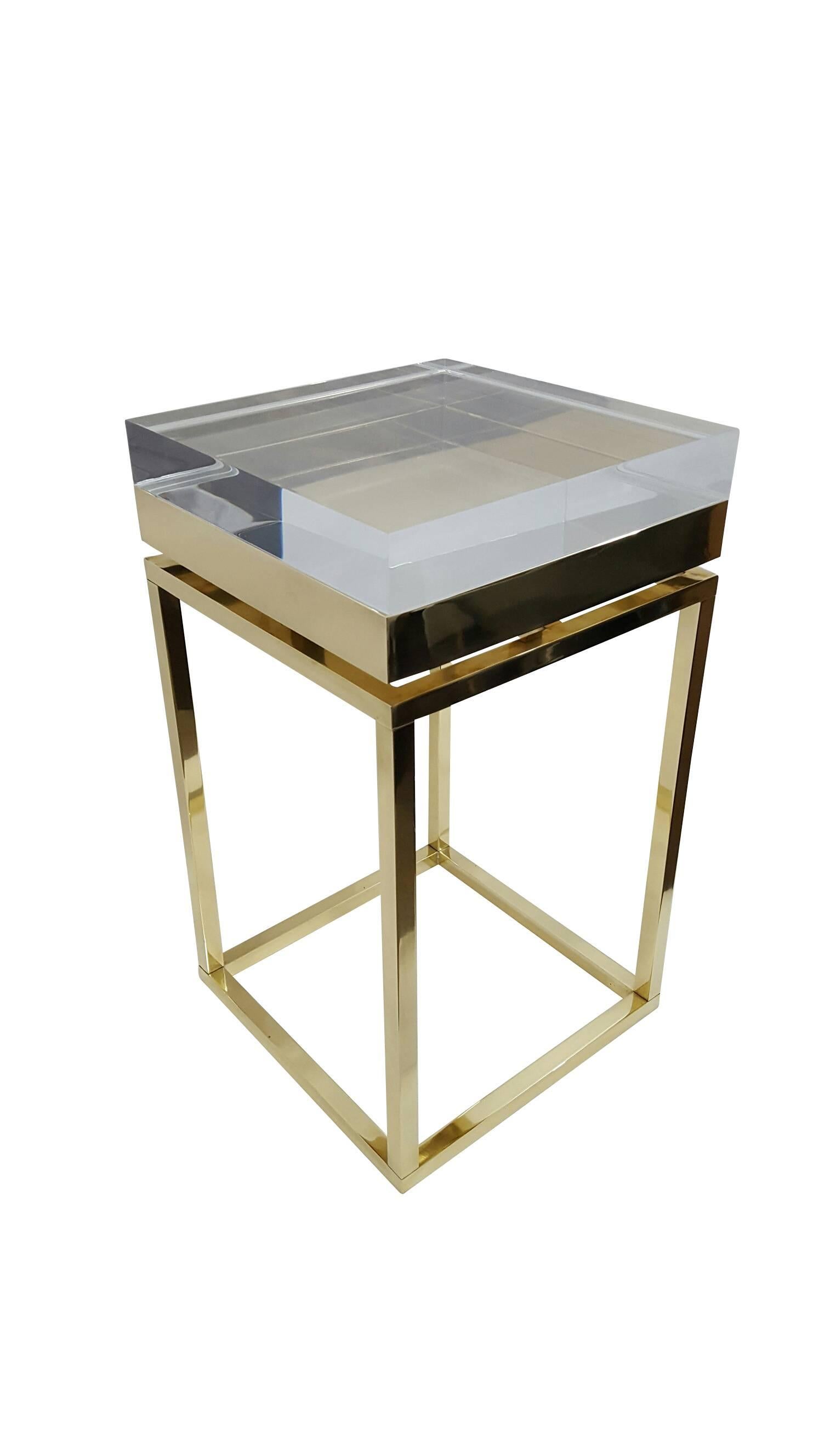 Mies Side Table, Small in Brass by Michael Dawkins For Sale 2
