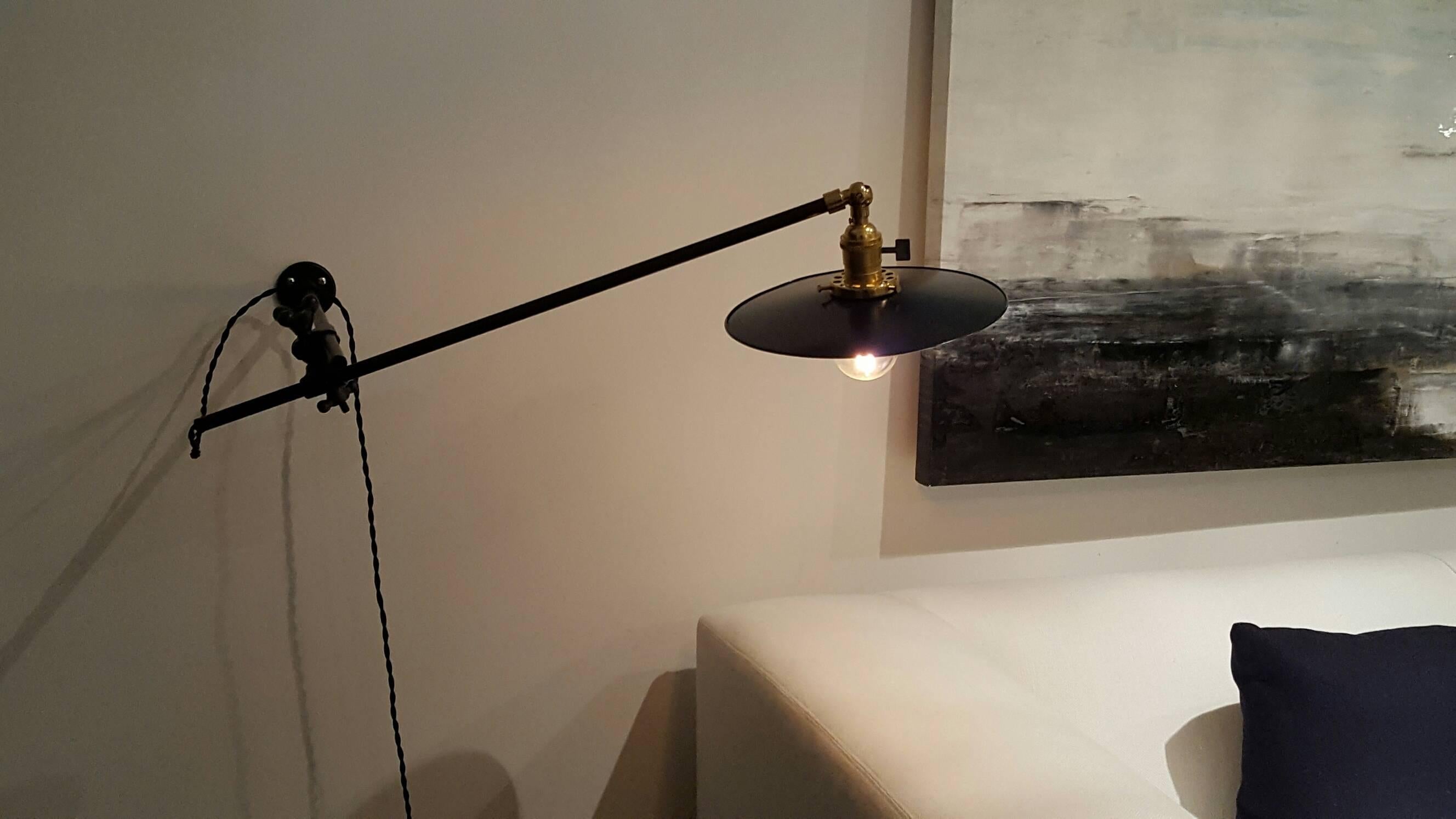 Industrial Wall Mounted Black Lamp In Excellent Condition In New York, NY