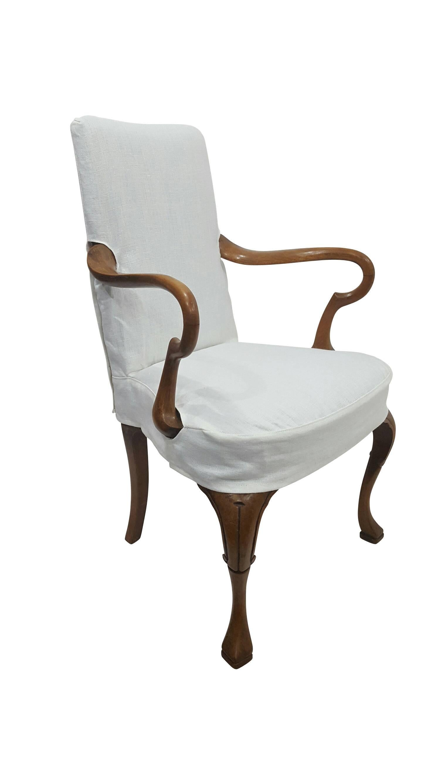 Gorgeous 18th century antique Queen Anne chair,
circa 1870, France
Preserved in its original fabric
Slipcover in optic white linen.