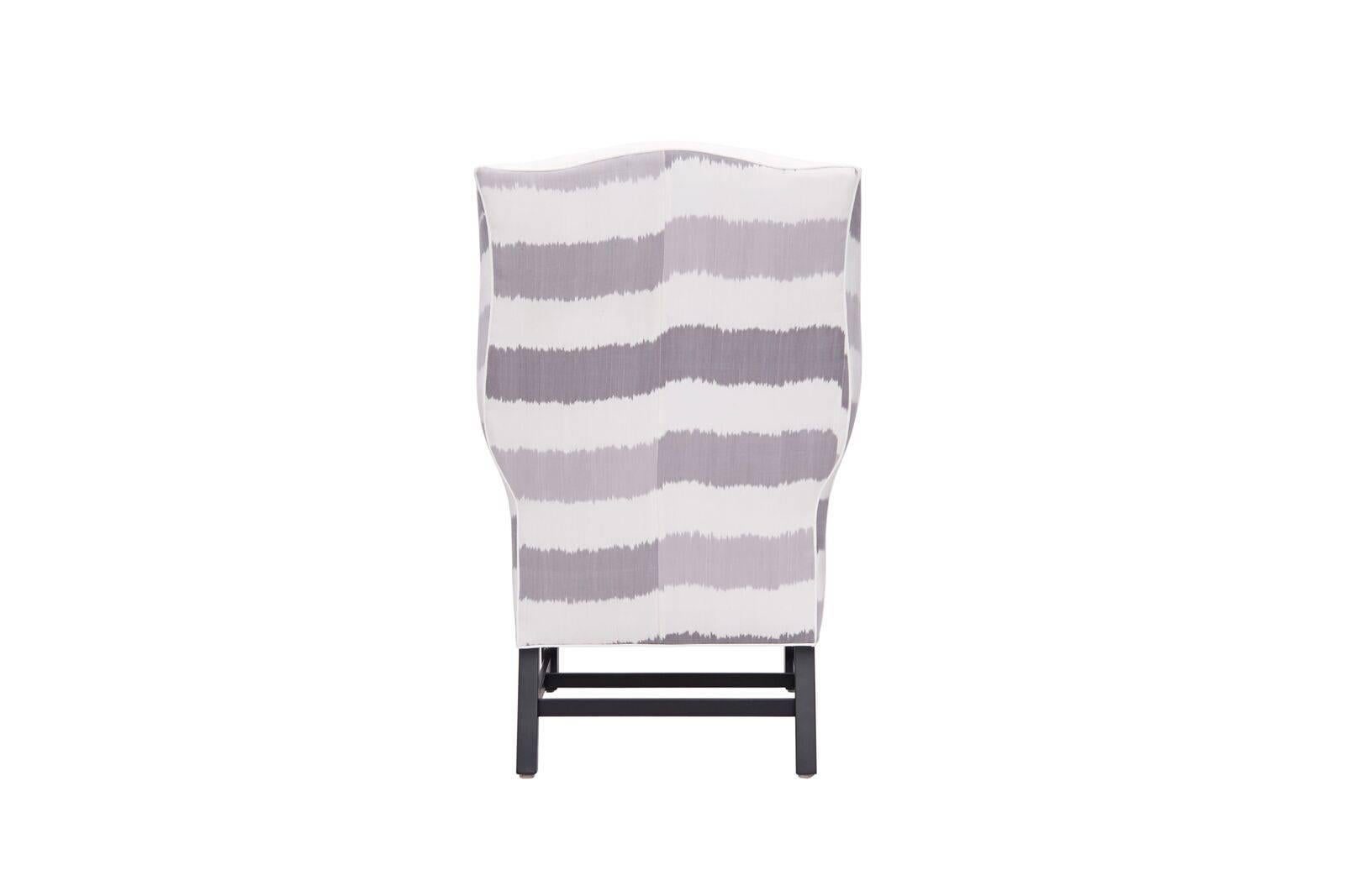 Gorgeous grey stripe wing chair By Michael Dawkins