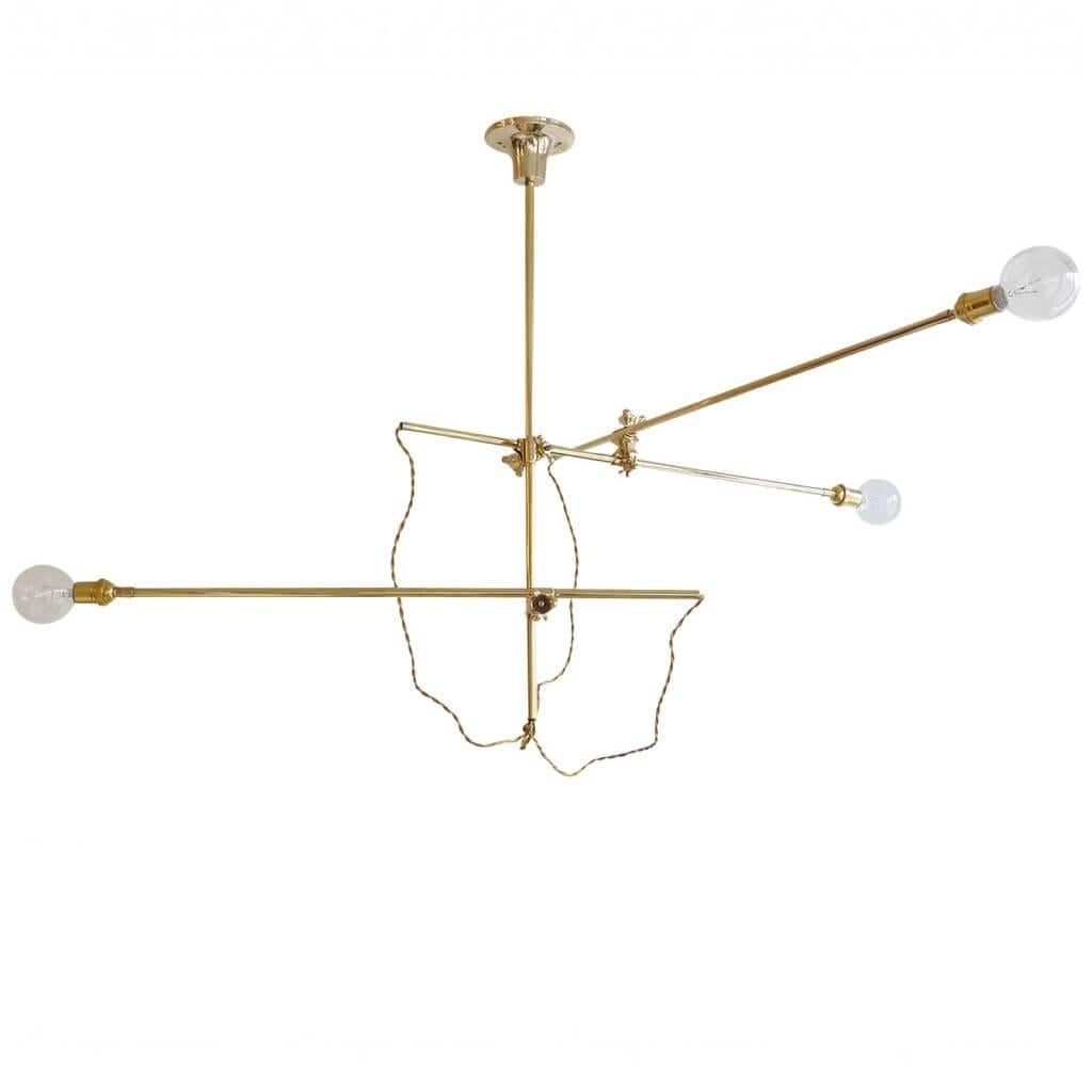 Beautiful Industrial ceiling fixture, brass
Measures: Vertical arm 30"
Horizontal arms 30"
Adjustable depth from ceiling 36" x 62".