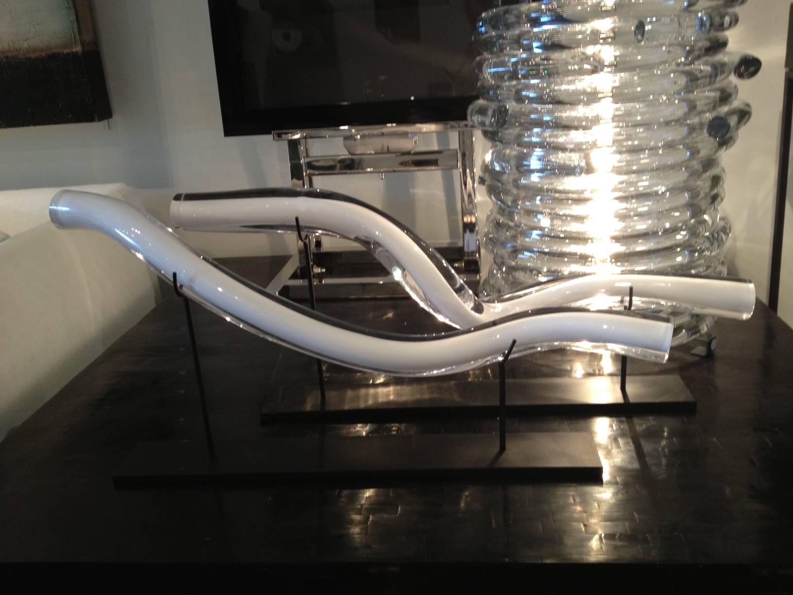 Modern Crystal Coil, Short, White on Stand For Sale