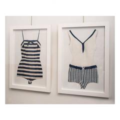 Vintage Swim Suit Stripe and Solid Art Work