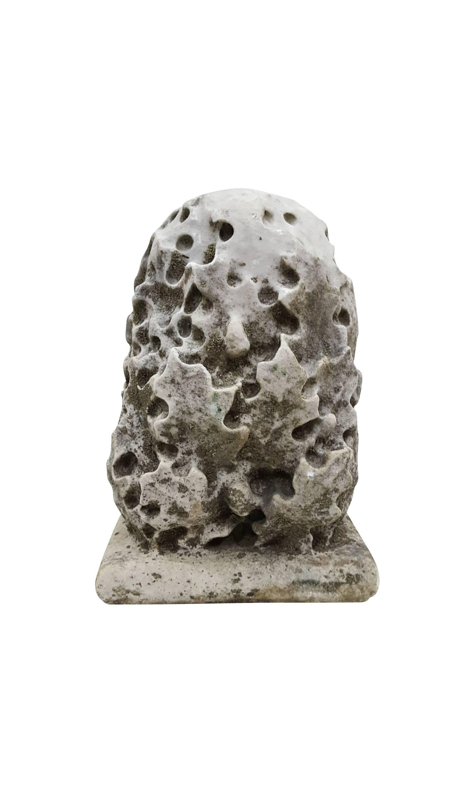 Mid-Century Modern 19th Century Leaves Carved in Stone, Finial For Sale