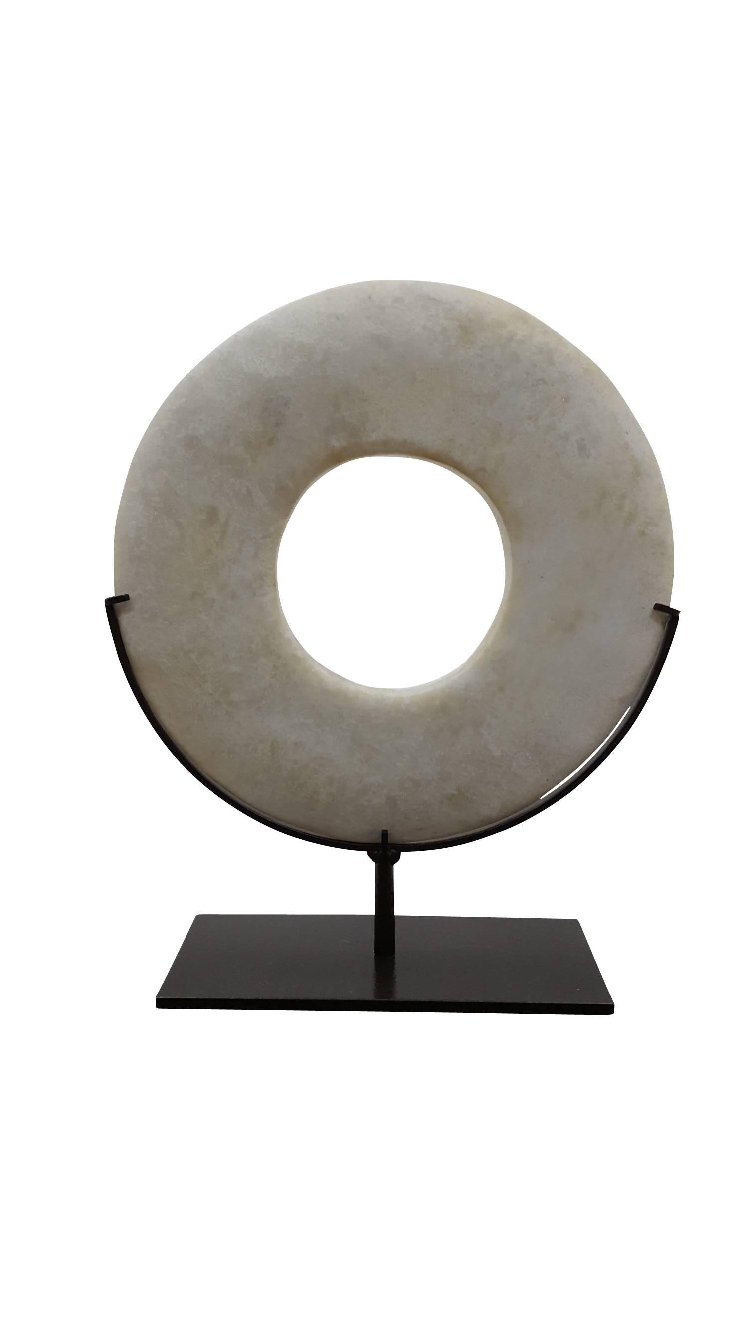 Modern White Marble Disk on Stand, Smooth White For Sale