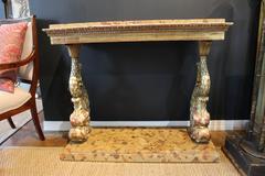 19th Century Pair of Dolphin Giltwood and Stone Consoles