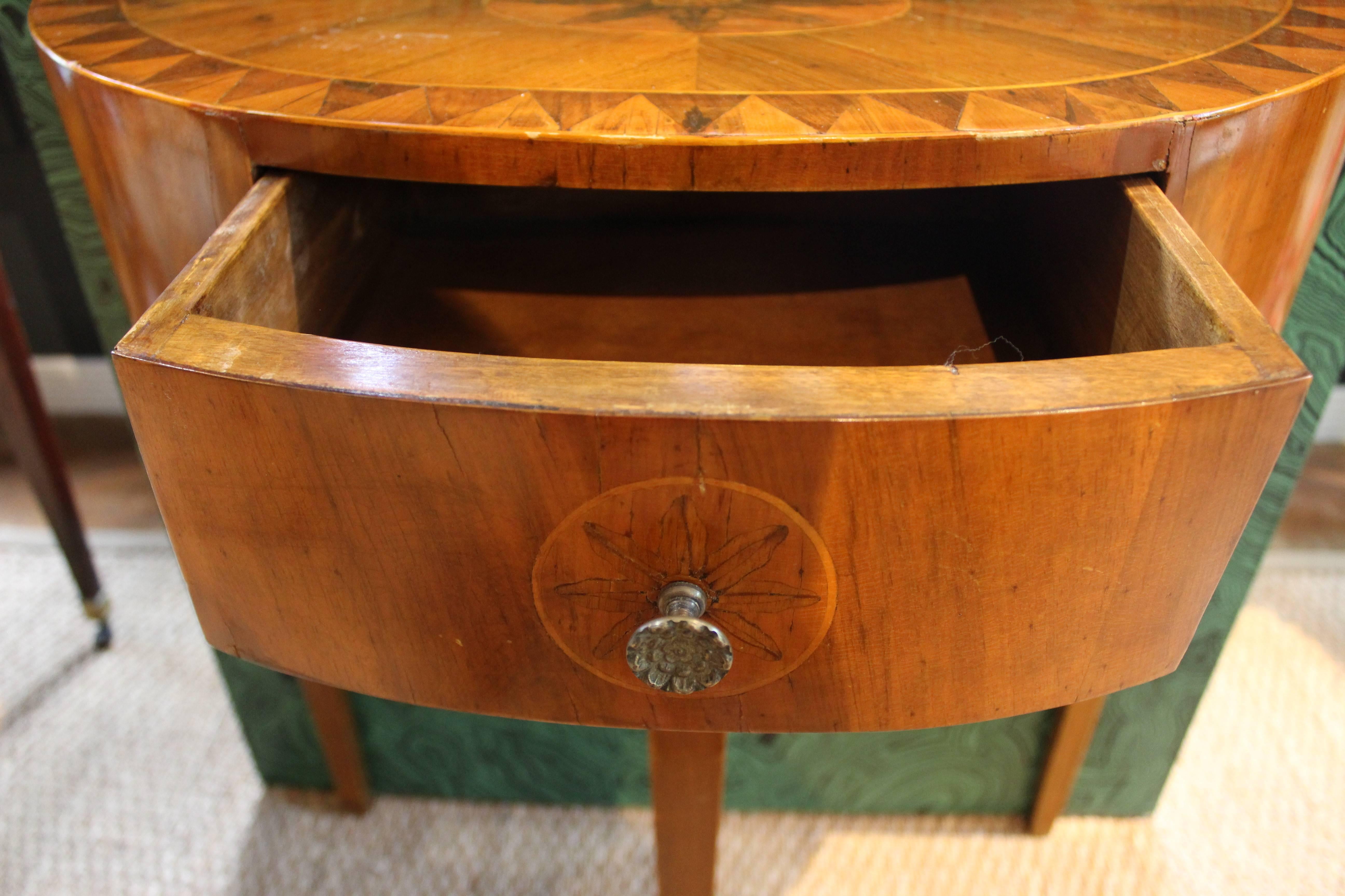 Italian Inlaid Walnut Demilune Table In Excellent Condition In New Orleans, LA