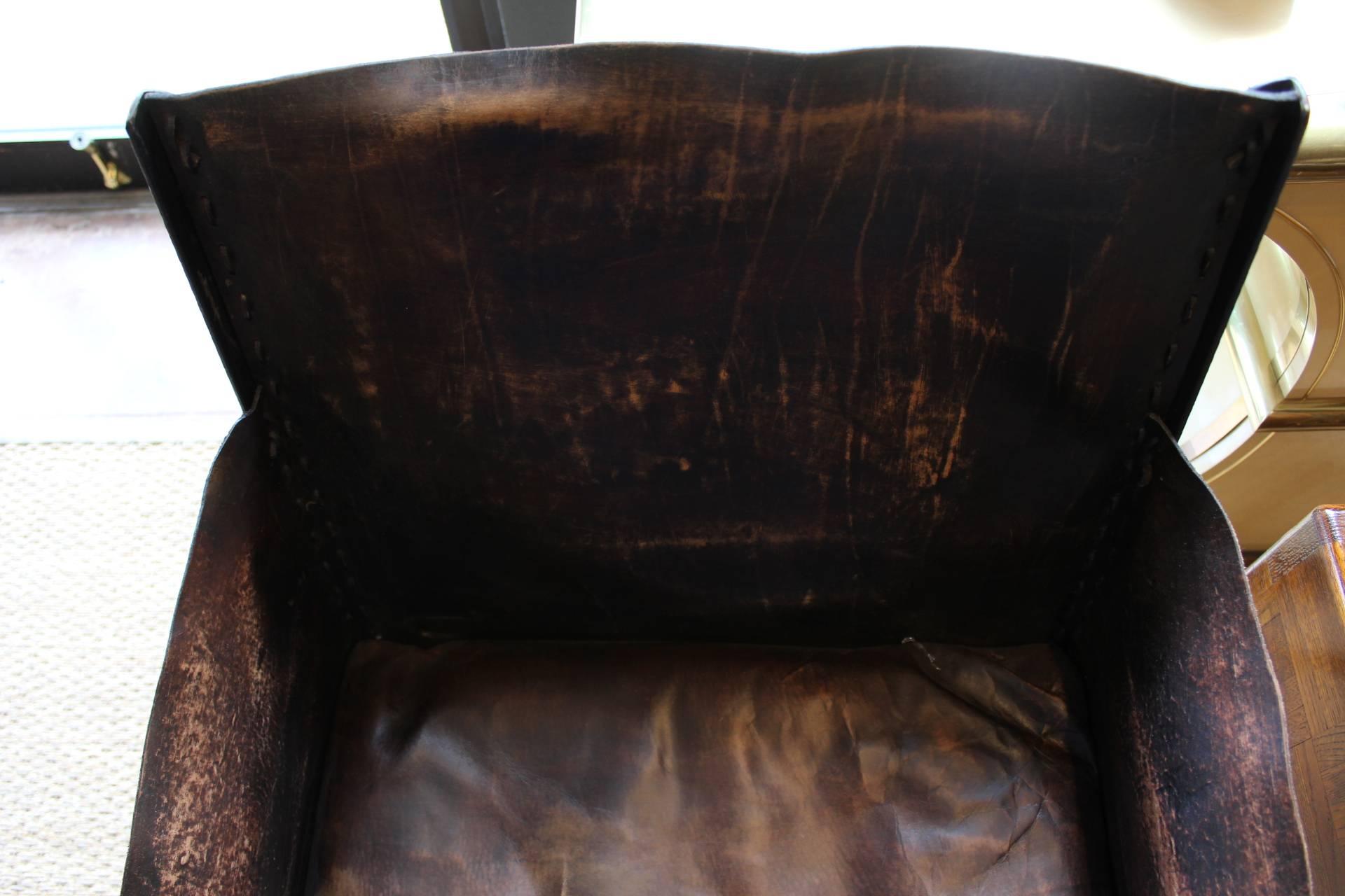 Modern Pair of Leather and Iron Chairs