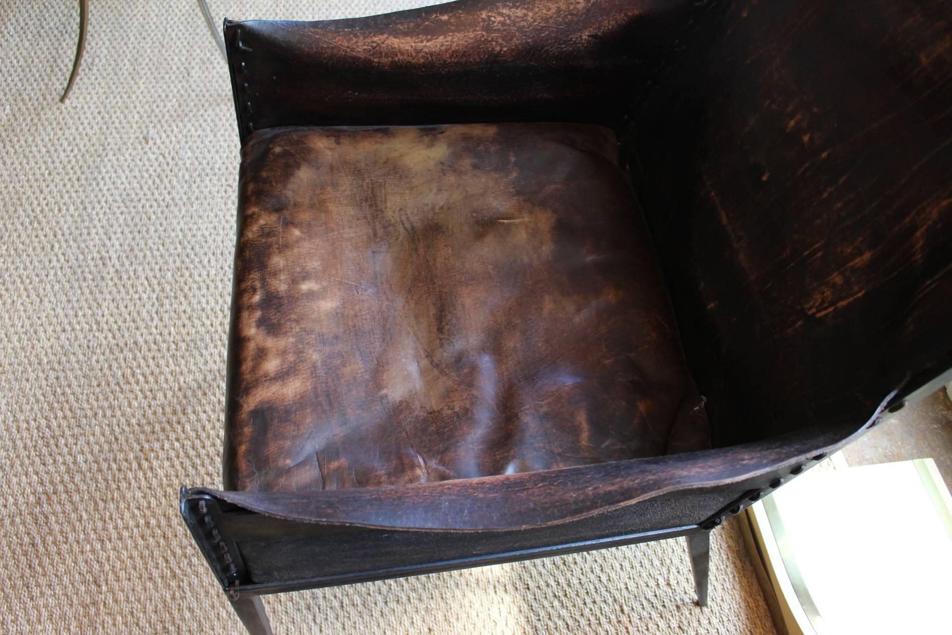 Mid-20th Century Pair of Leather and Iron Chairs