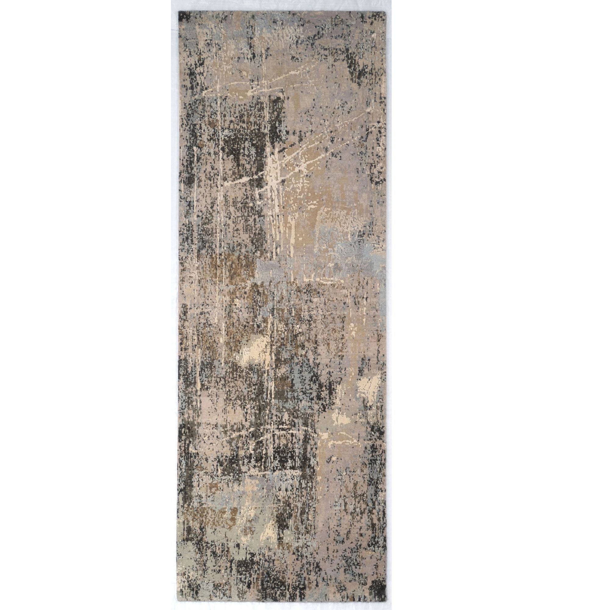 Pierre Hand-Knotted Wool & Silk Runner Rug, Modern Abstract Design