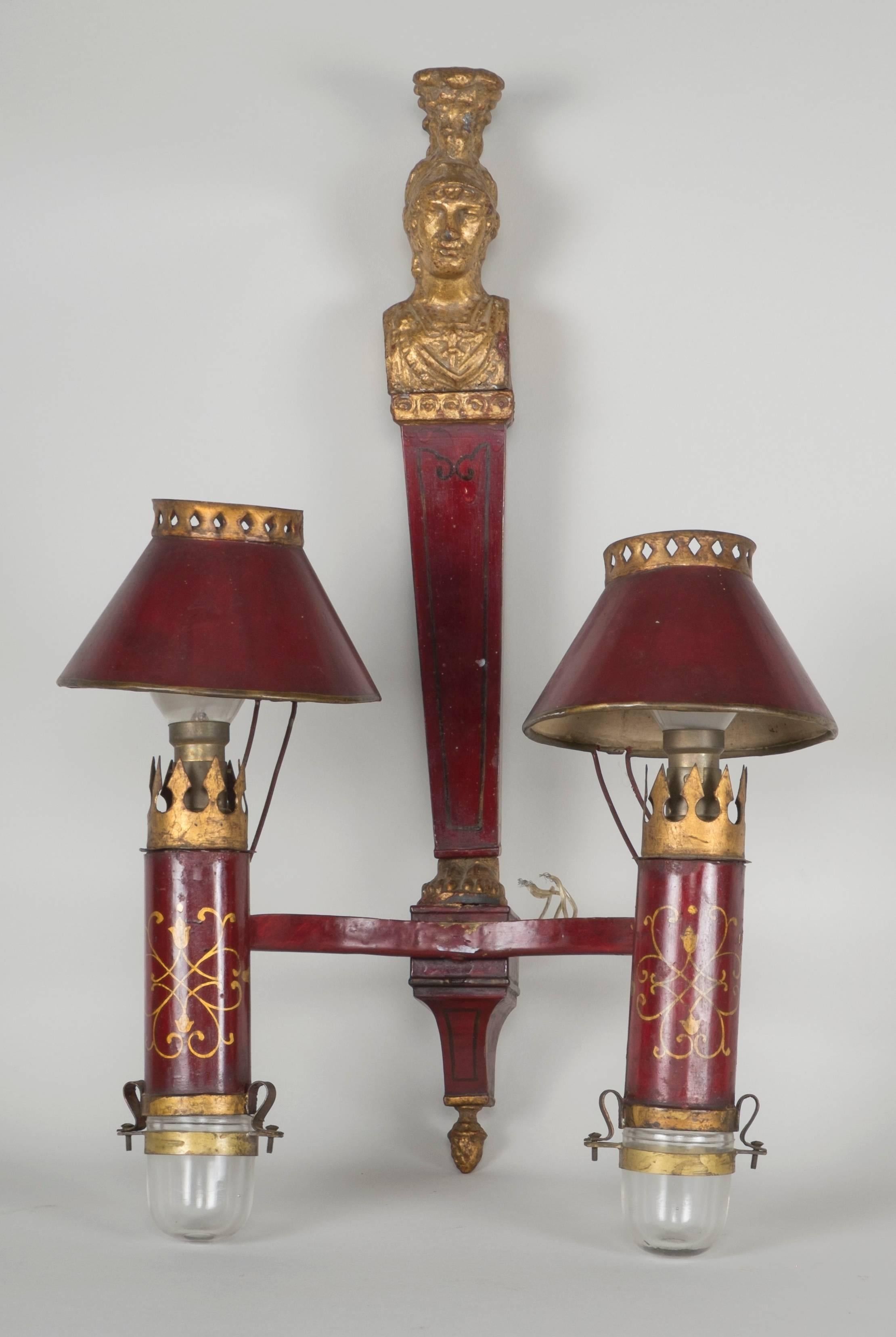 Set of Three Red Sheet Metals Sconces In Excellent Condition For Sale In Paris, FR