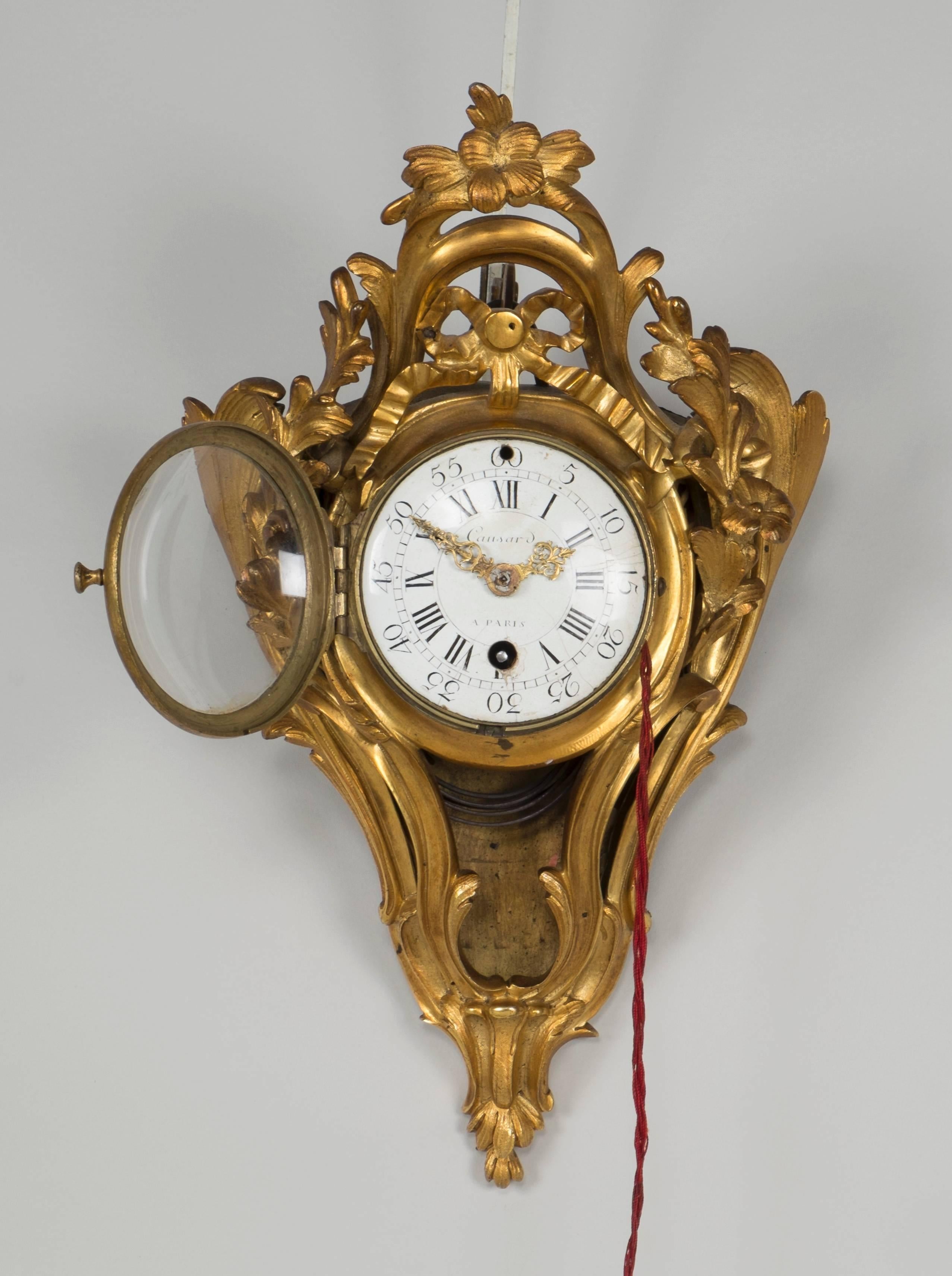 Louis XV Little Gilt Bronze Alcove Wall Clock For Sale