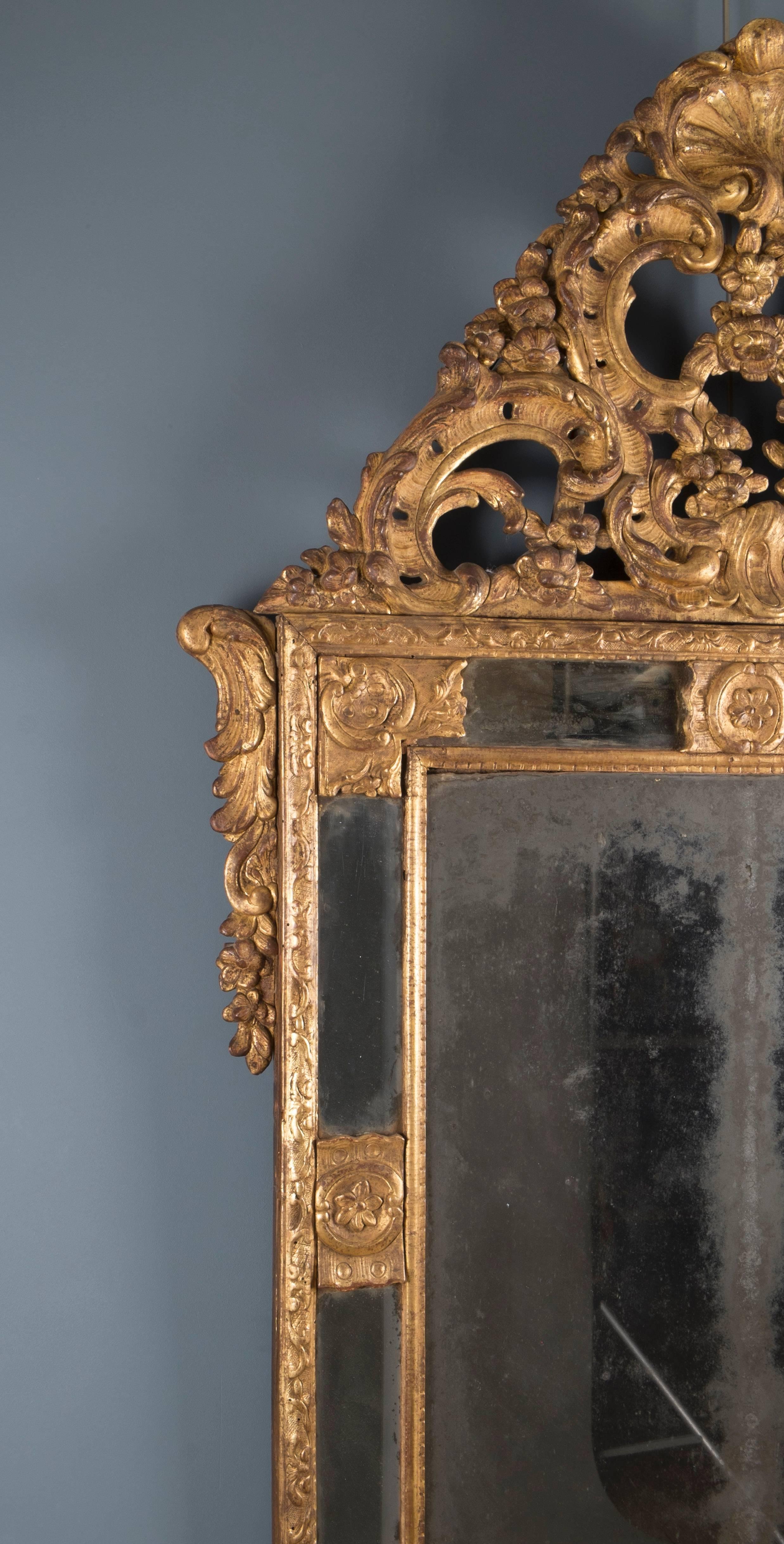 18th Century French Regency Mirror with Pediment For Sale