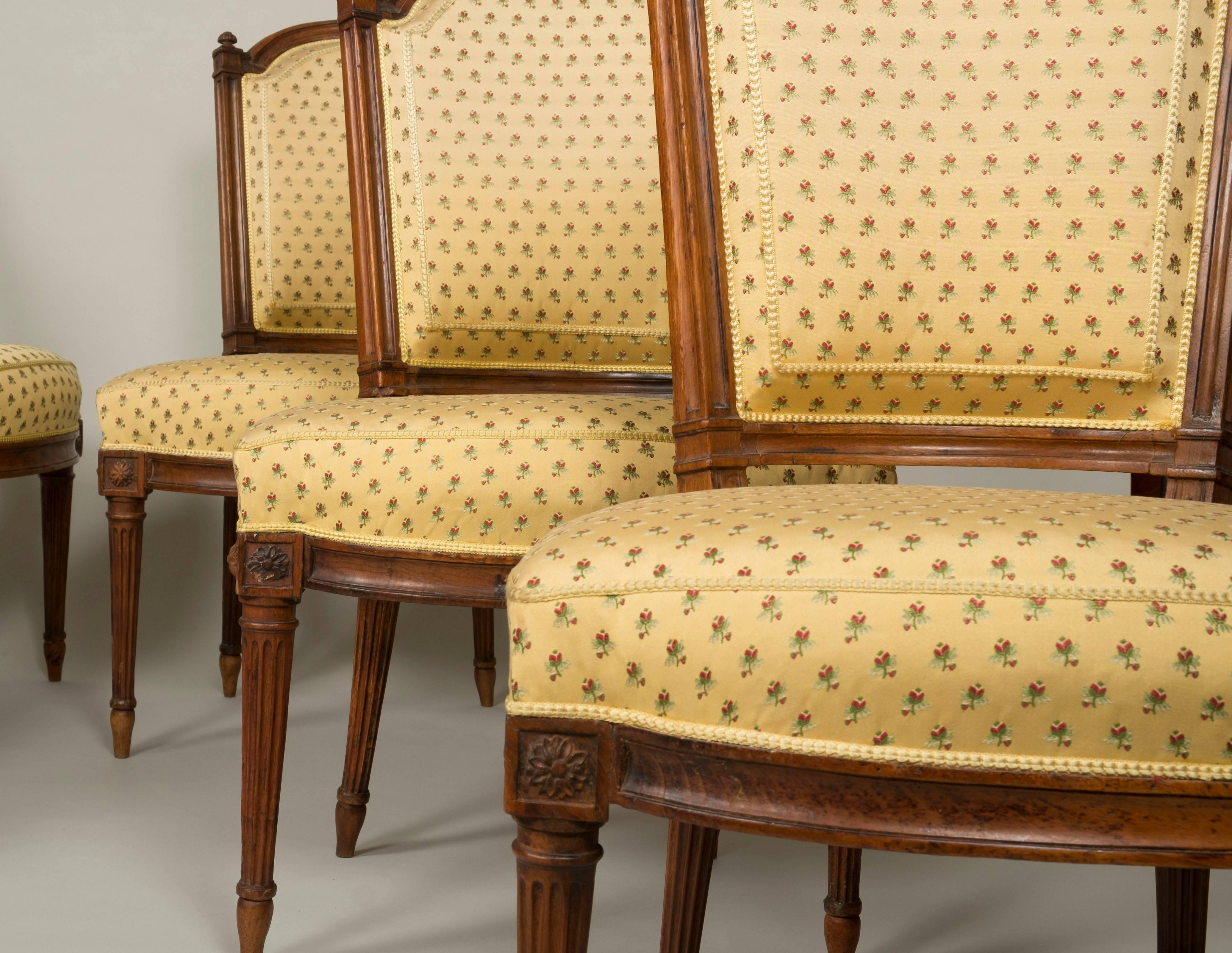18th Century Set of Six Louis XVI Walnut Chairs For Sale