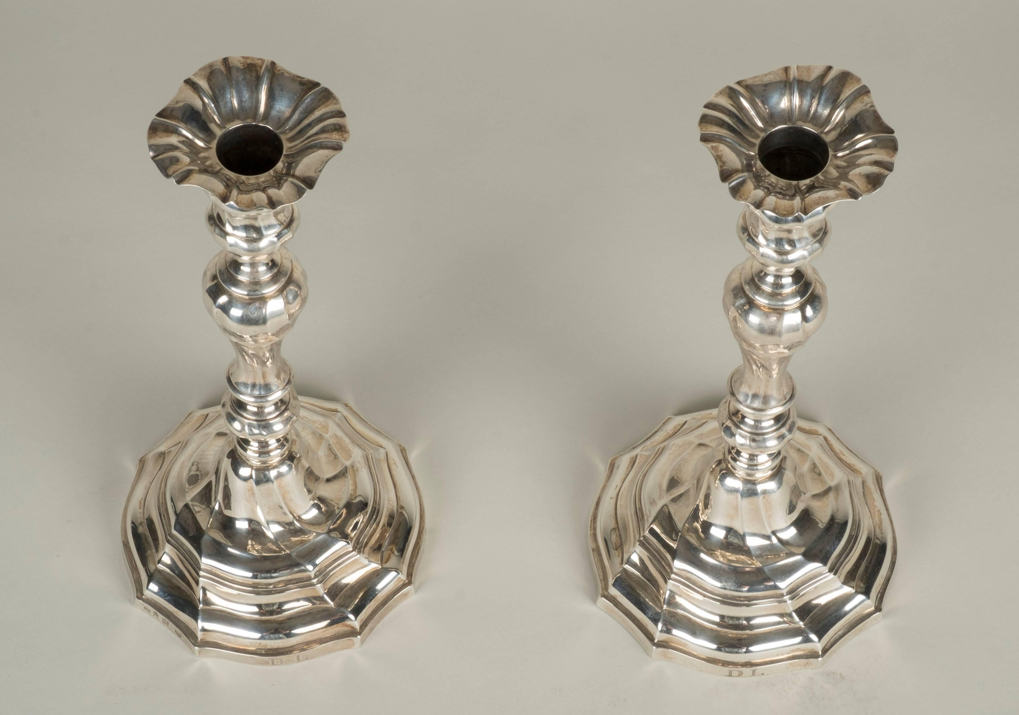 18th Century and Earlier Pair of Silver Candlesticks