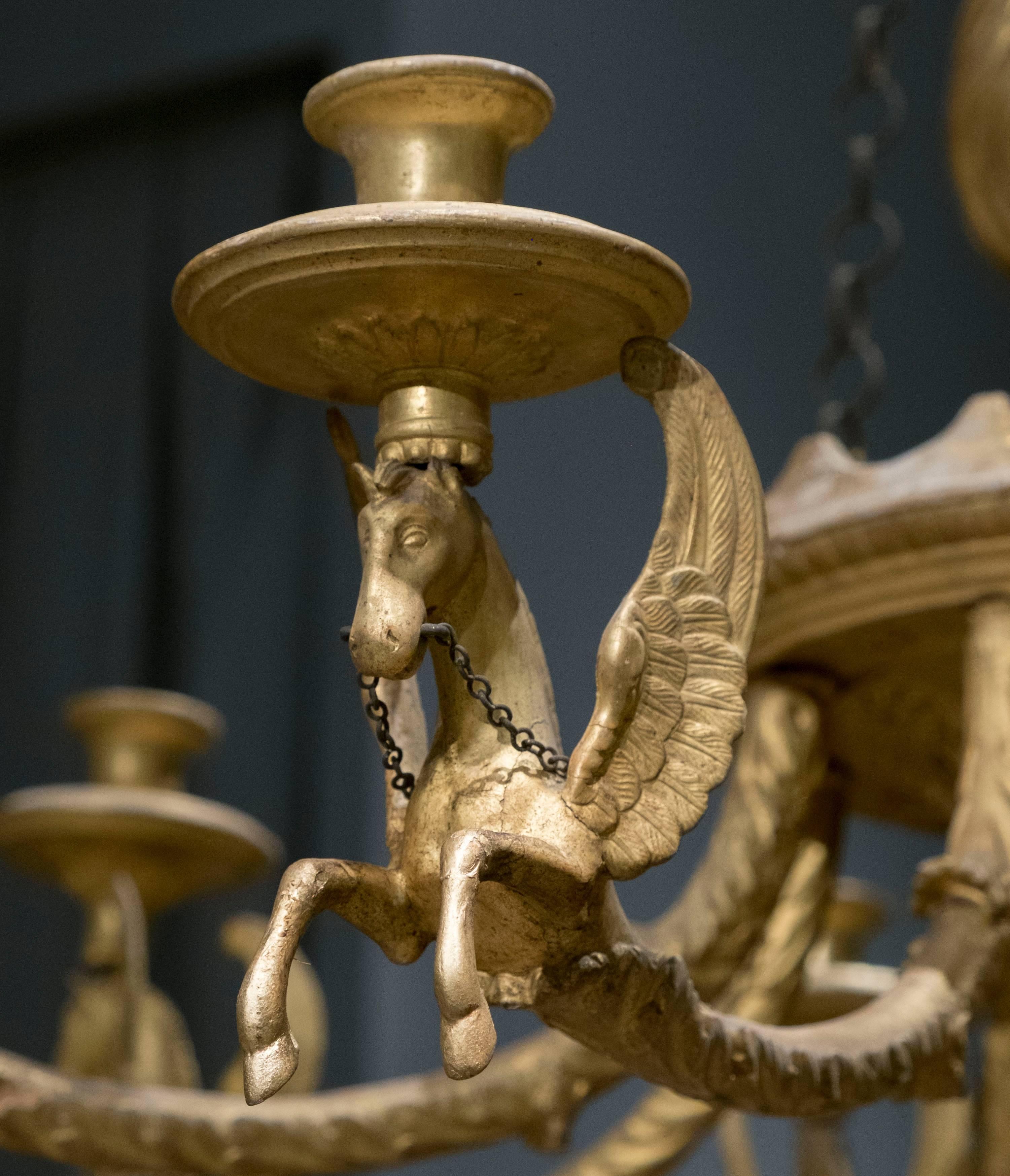 19th Century Neoclassic Giltwood Chandelier For Sale
