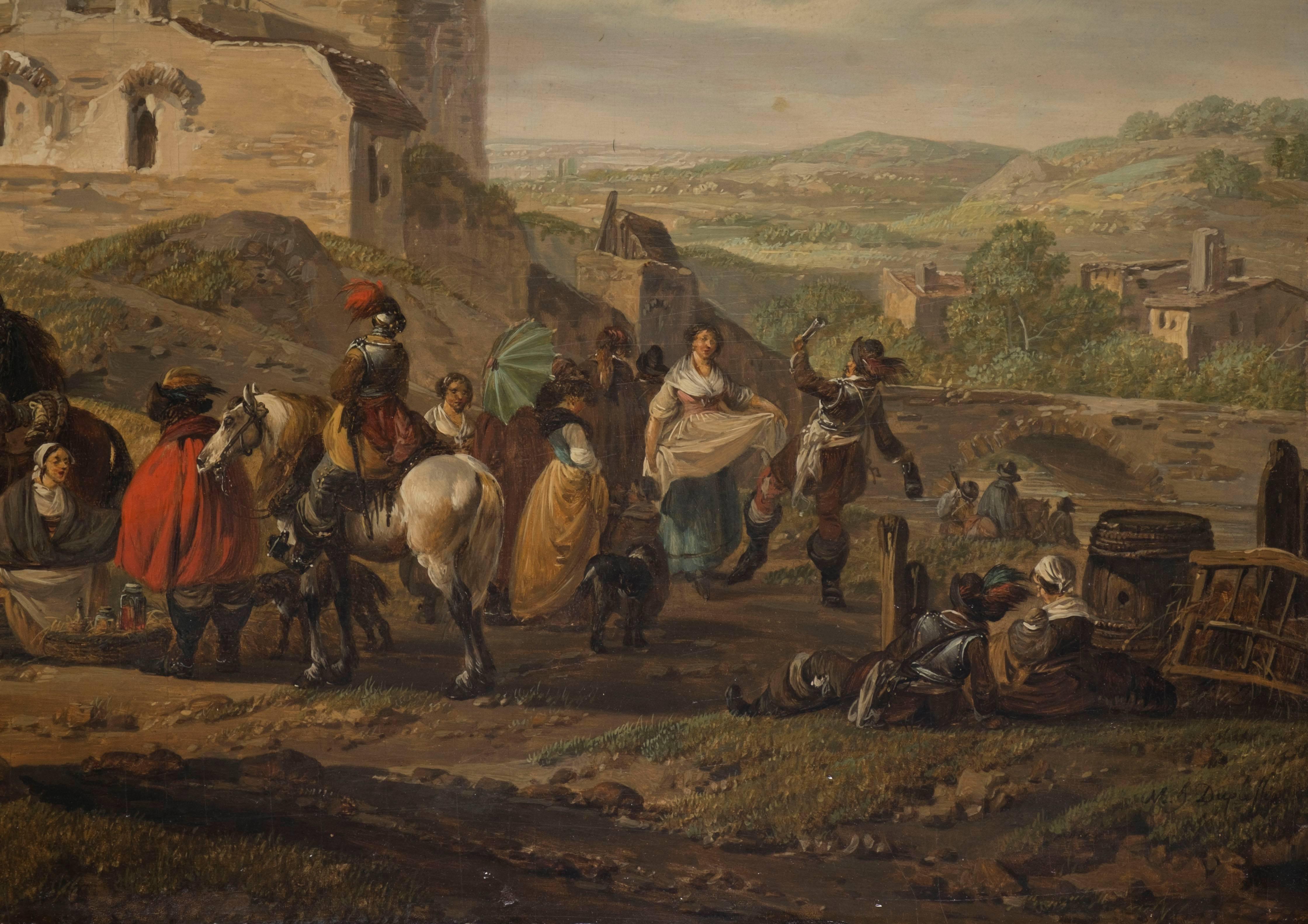 18th Century Pair of Horsemen Halt Scenes, C.M.H. Duplessis For Sale